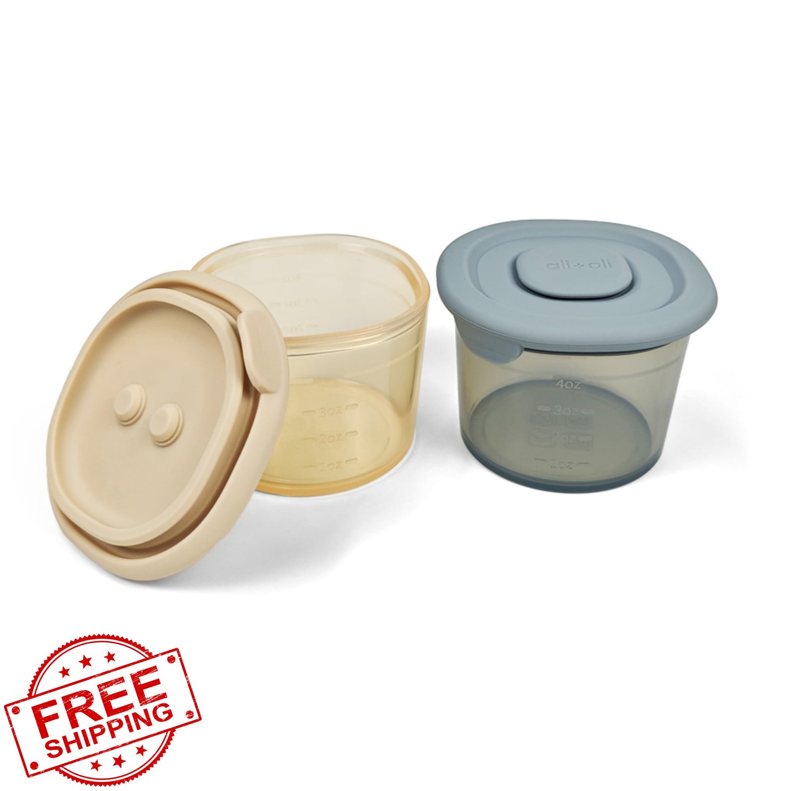 Ali+Oli Silicone Food Containers 4oz 2pk Sky Khaki