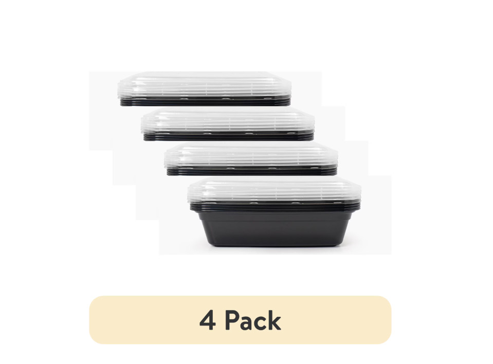 (4 Pack) 10 Piece Meal Prep Food Storage Containers With Lids, BPA Free, Black