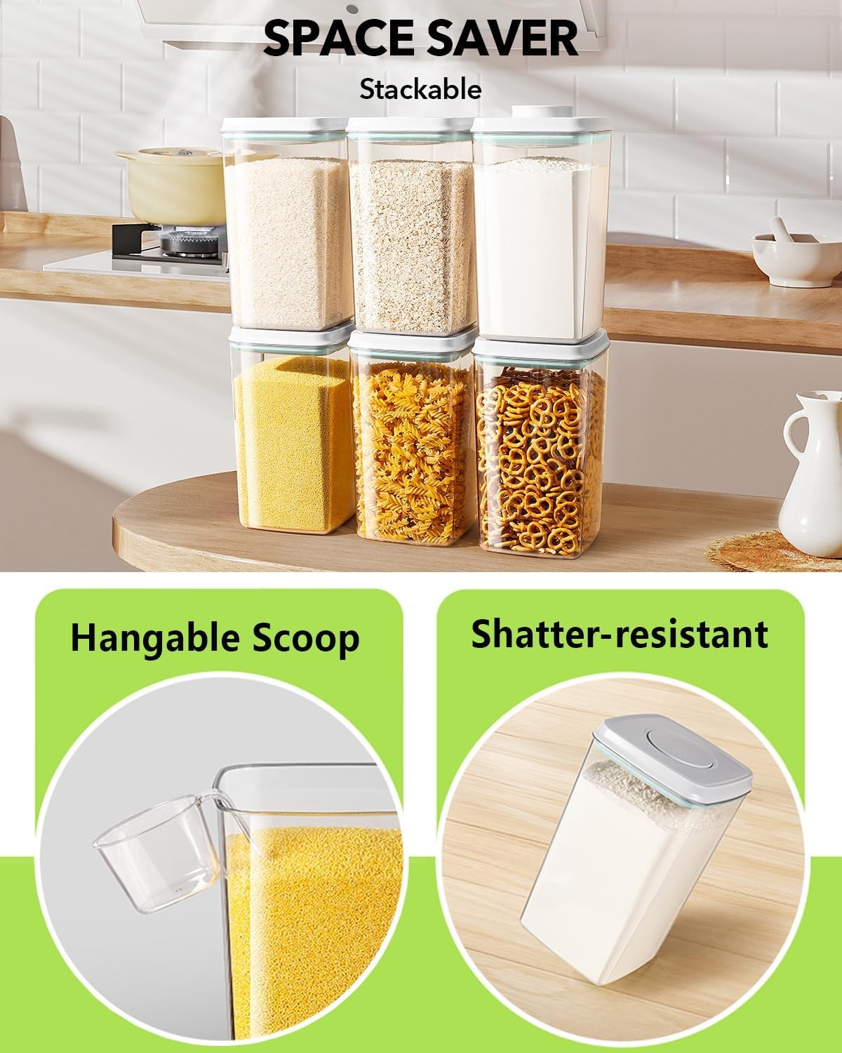 Ankou Airtight Food Storage Container with Pop Lid & 130ml Scoop, 4L/4.2qt *2 BP