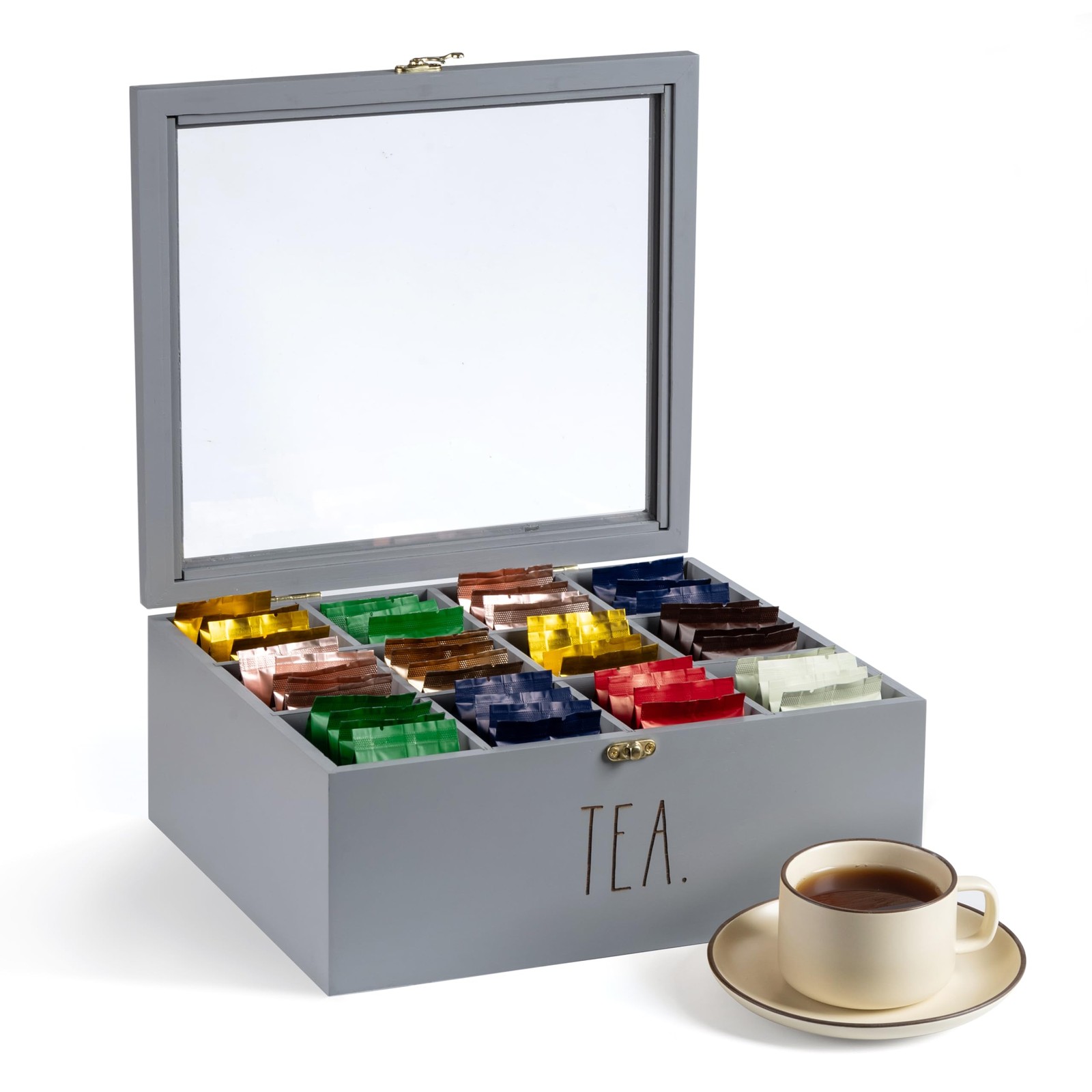 Rae Dunn Tea Bag Organizer – Tea Box Divided Storage Container Box with Hinge…