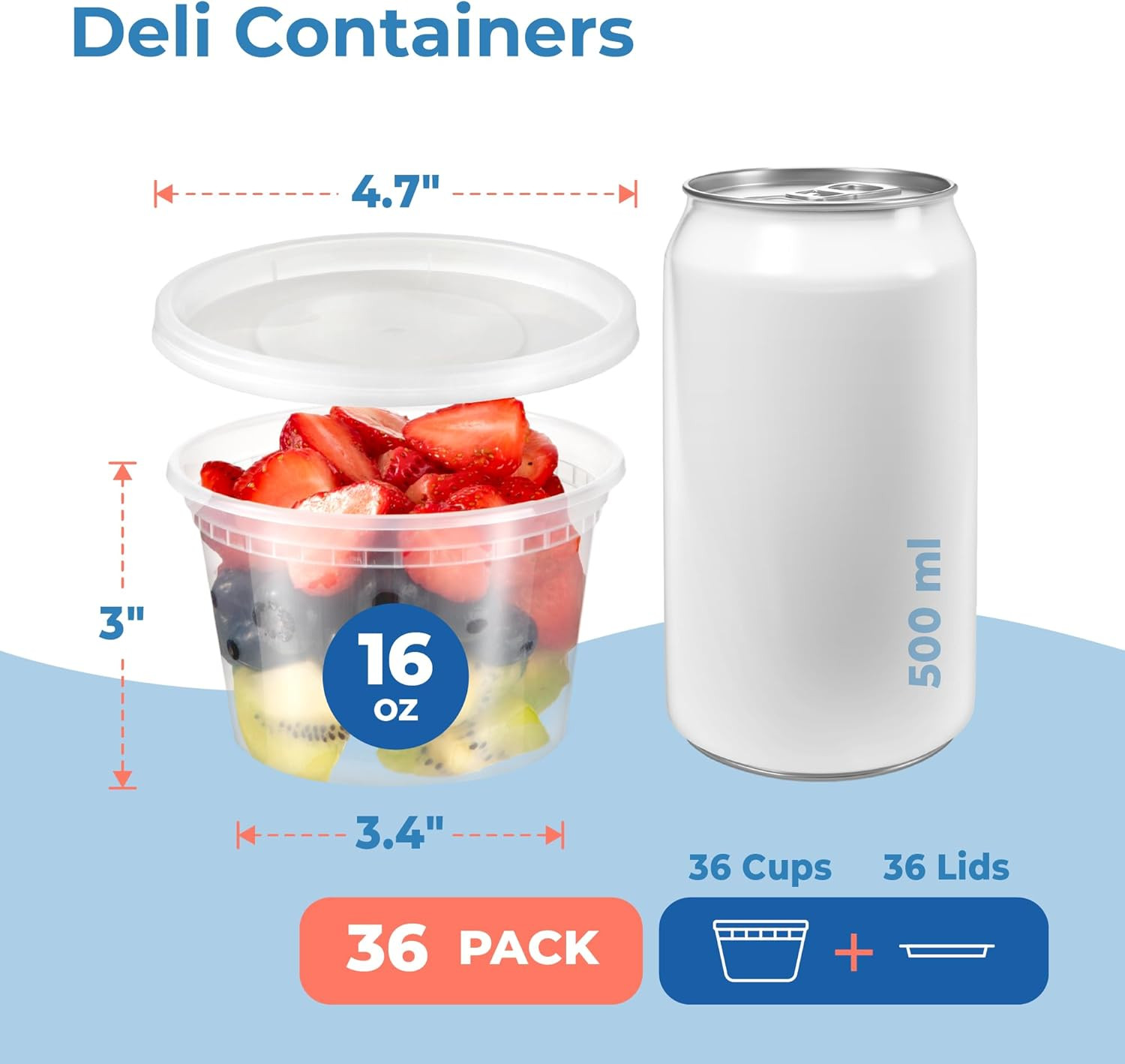 36 Pack 16 Oz Deli Containers with Lids Plastic Soup Microwave & Freezer Safe