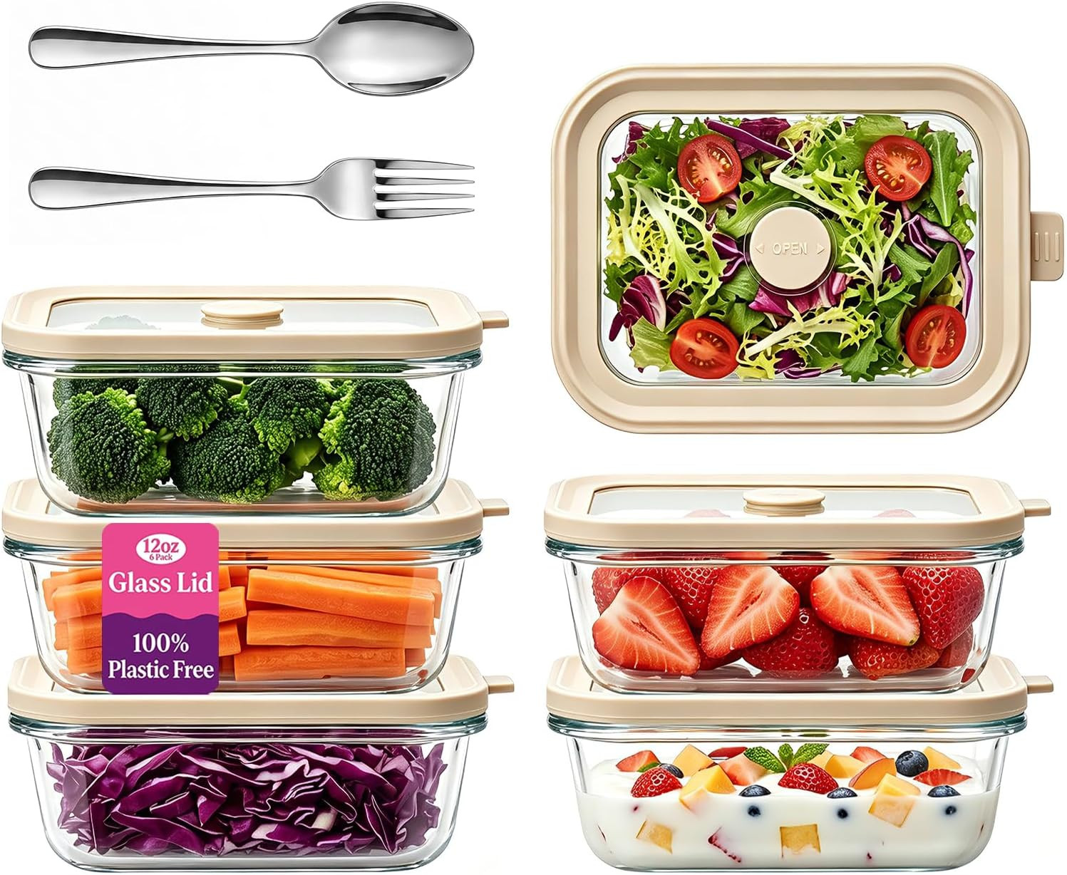 5 Pack 35 Oz Glass Meal Prep Containers, Plastic-Free Glass Food Storage Contain