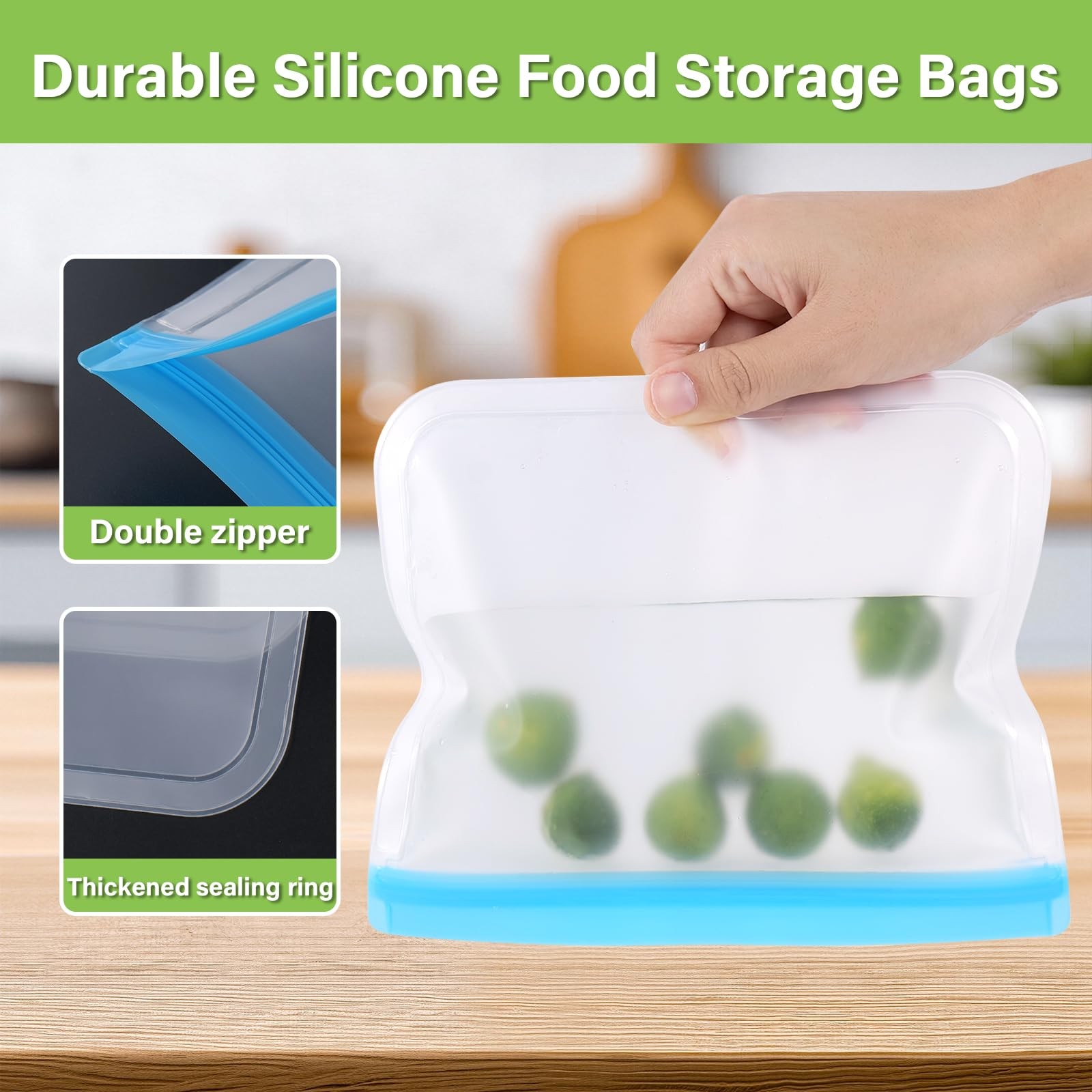 9 Pack Silicone Reusable Freezer Bags Set, 3 Sizes (Gallon/Snack/Sandwich) – …