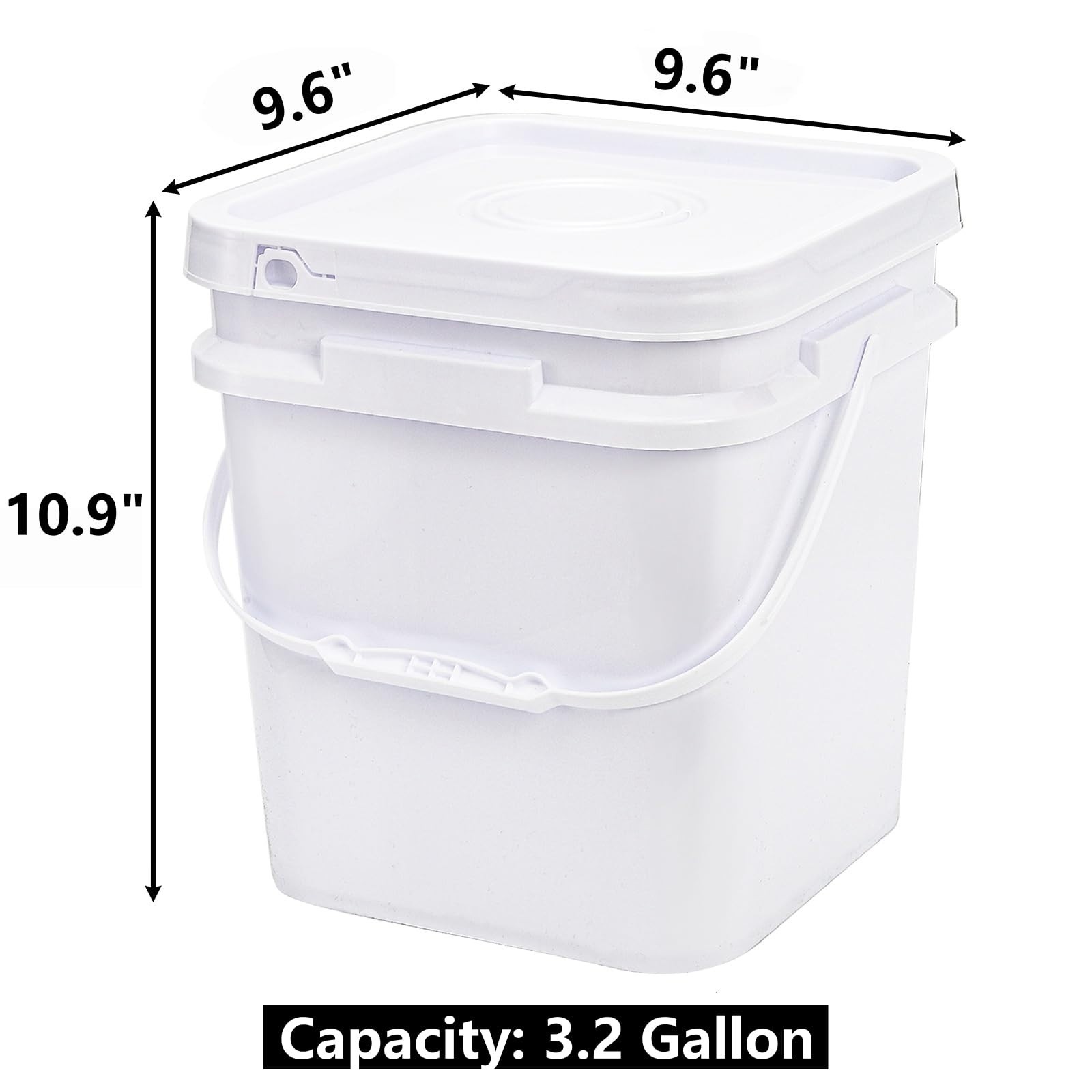 5 Pcs 3.2 Gallon Food Grade Buckets with Lids, Square Plastic Pails for Storage,