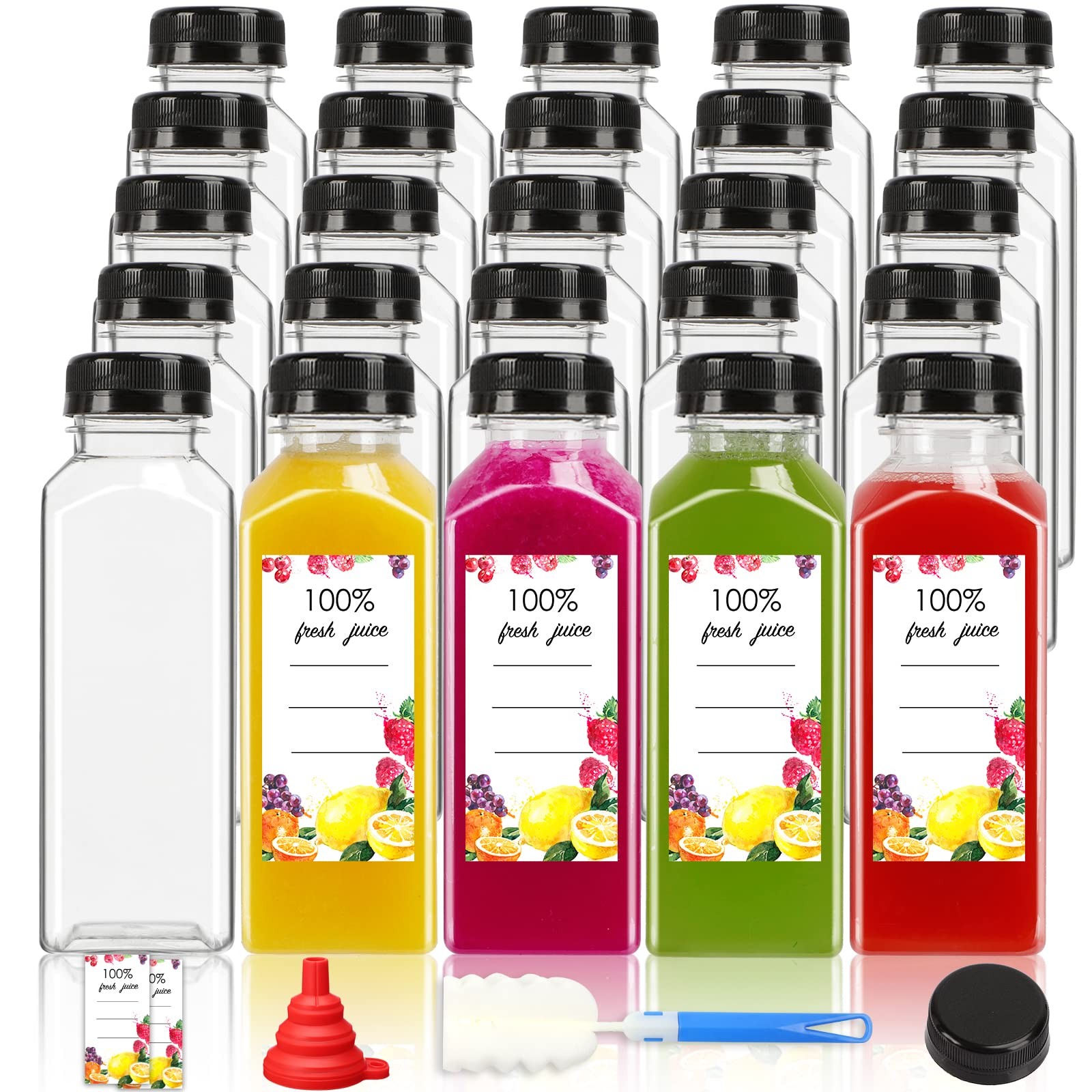 40pcs 12oz Empty Plastic Juice Bottles with Caps Bulk Clear Beverage Containe…