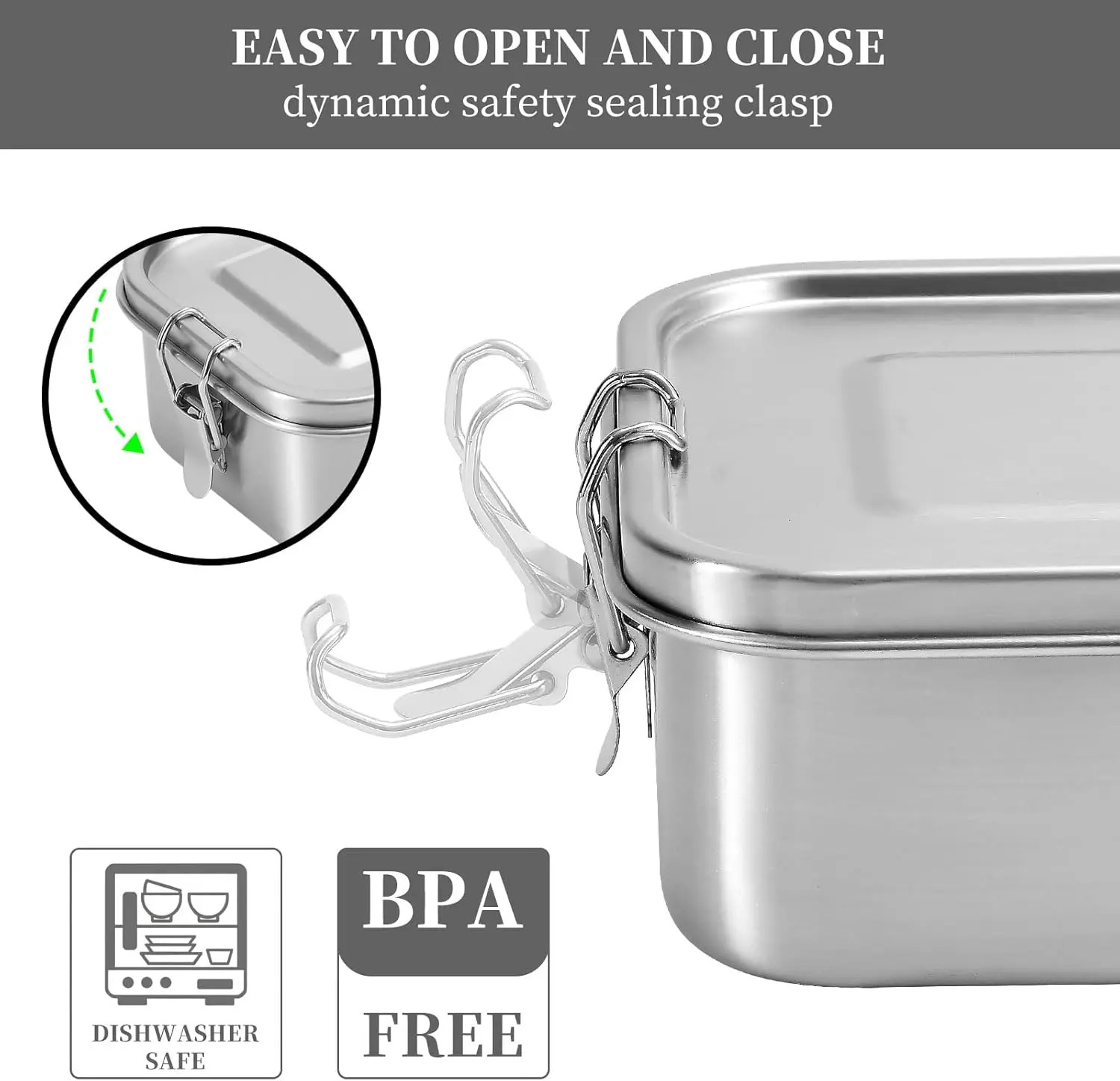 1 Pc 304 Stainless Steel Airtight Bento Lunch Box BPA Free Adult Meal Prep Box