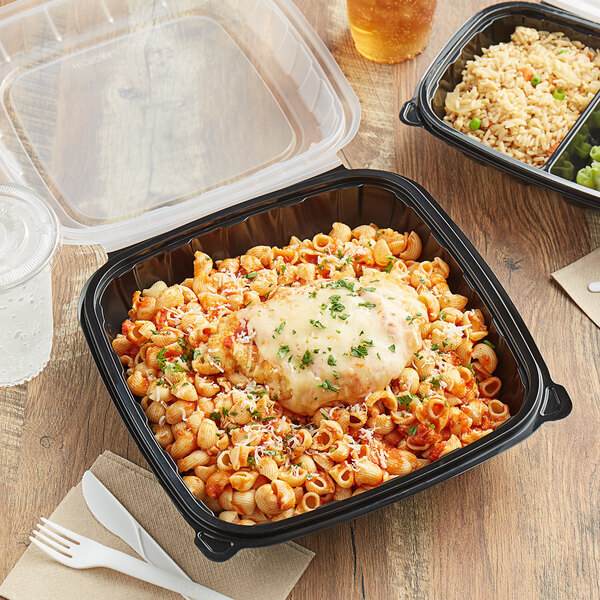 10″ x 10″ x 3″ Microwaveable 1-Compartment Black Hinged Container