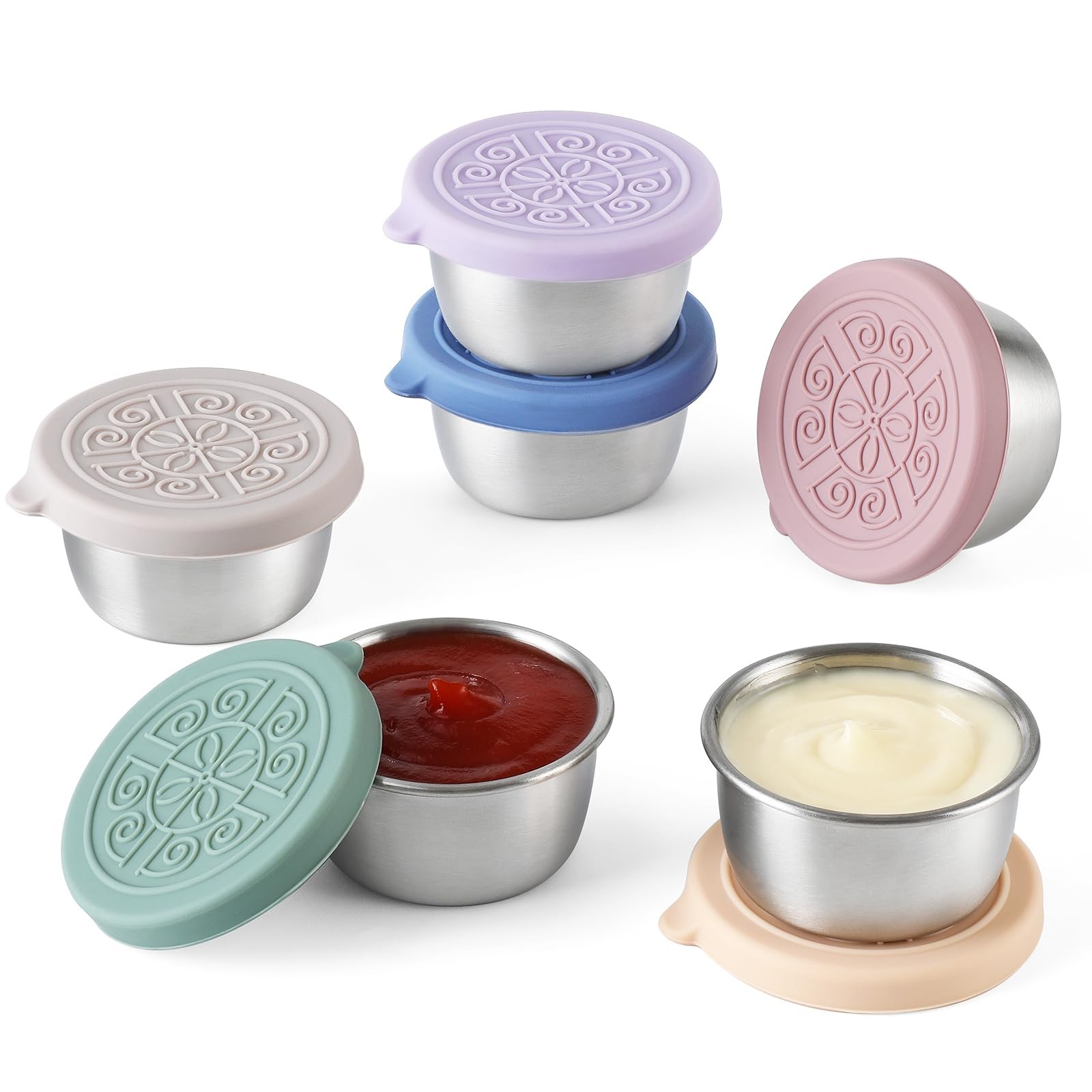 6-Pack Small Sauce Cups: 1.6 oz Reusable Stainless Steel with Silicone Lids