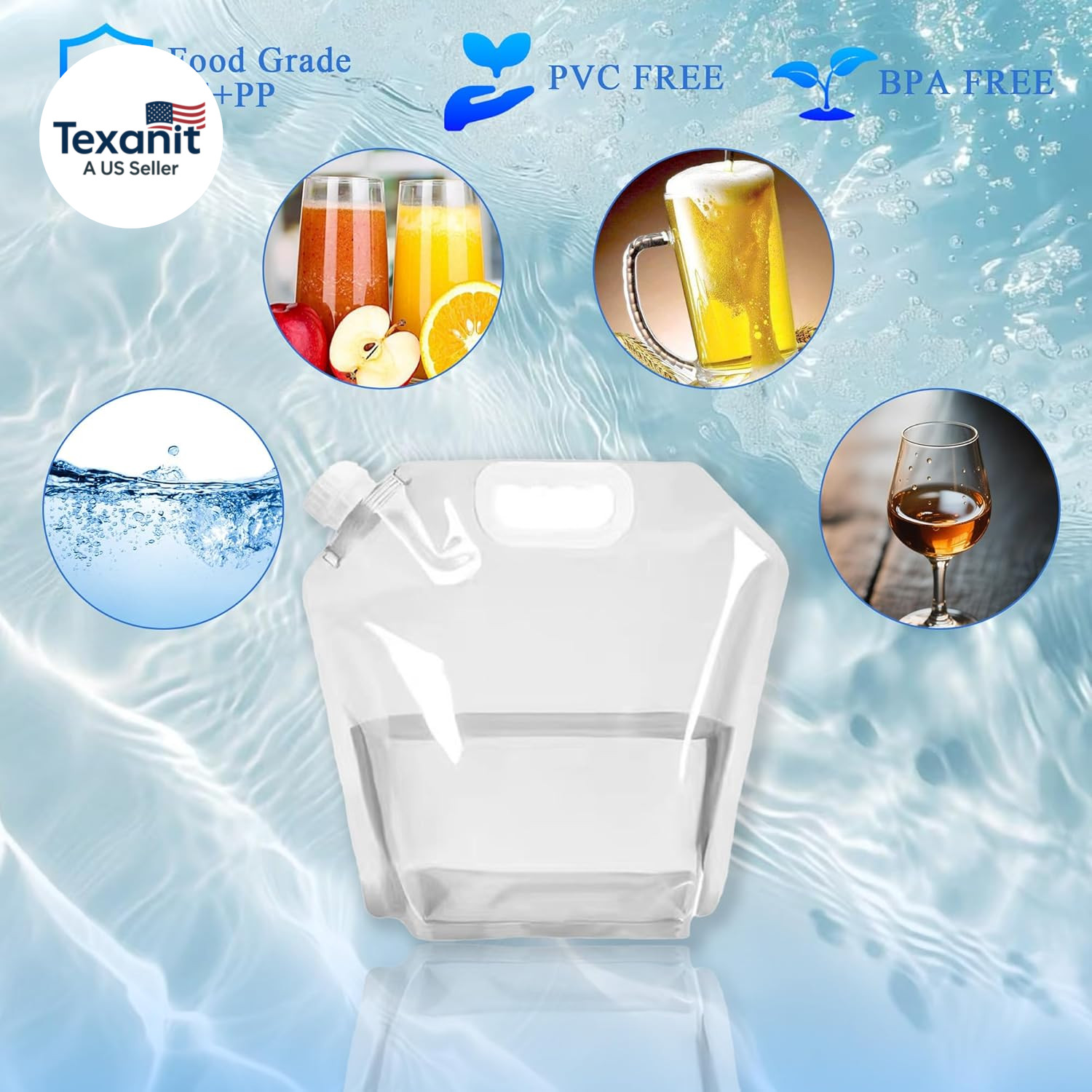 4 Pack Collapsible Water Jugs, 1.3/2.6 Gallon – BPA Free Clear Plastic Water Bag