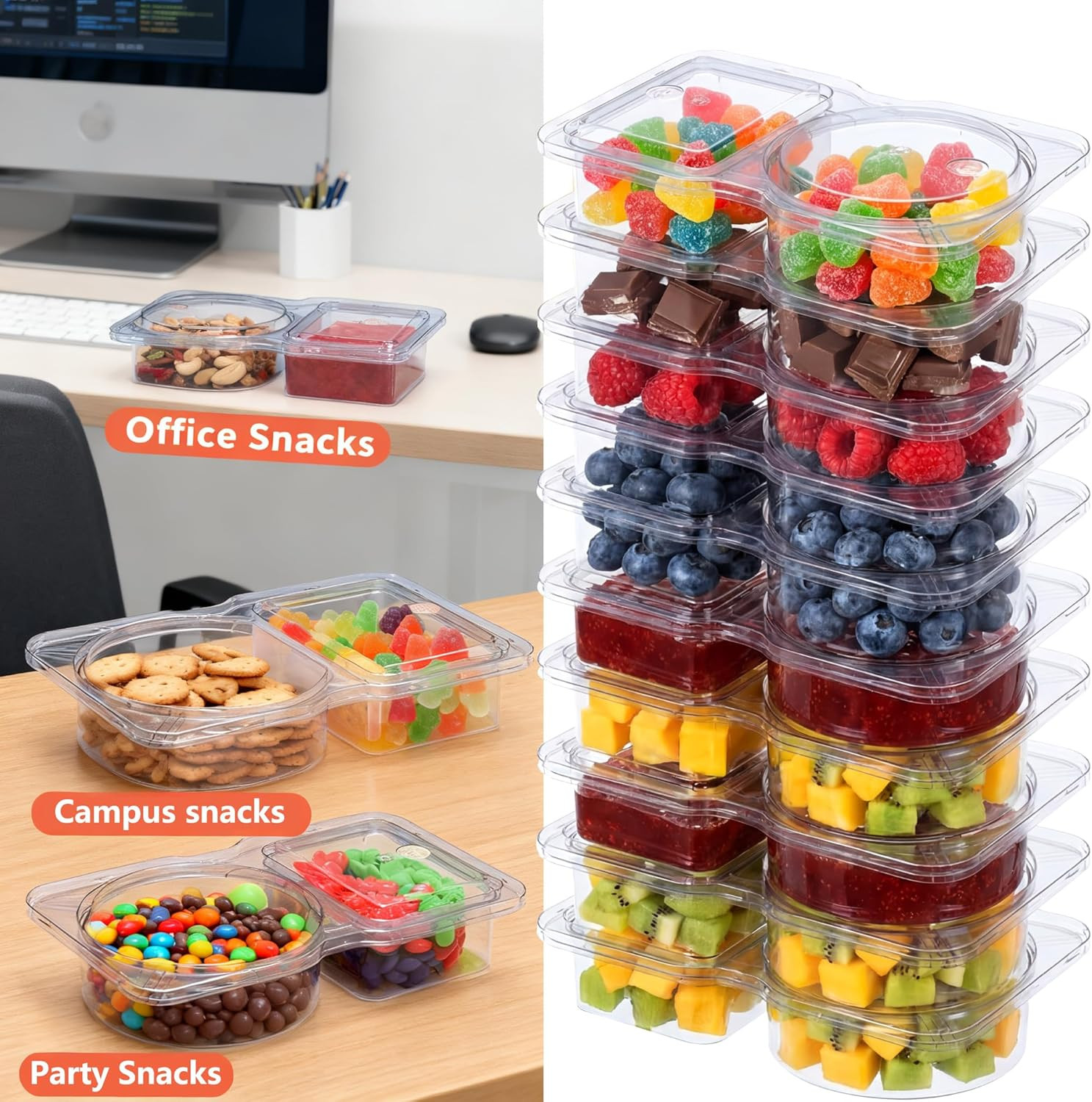20 Pack Reusable Snack Containers with Lids, Double Compartment Snack Contain…