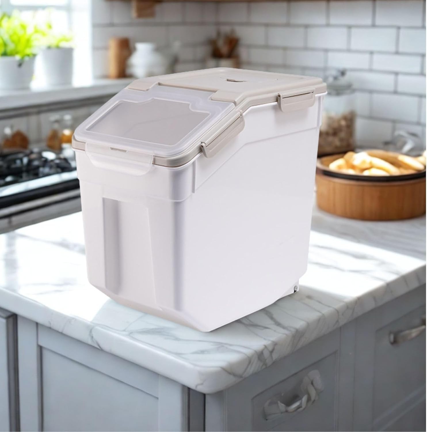 2 Pack Rice Storage Container 25 lbs Airtight Flour Storage Containers W/ Lid &