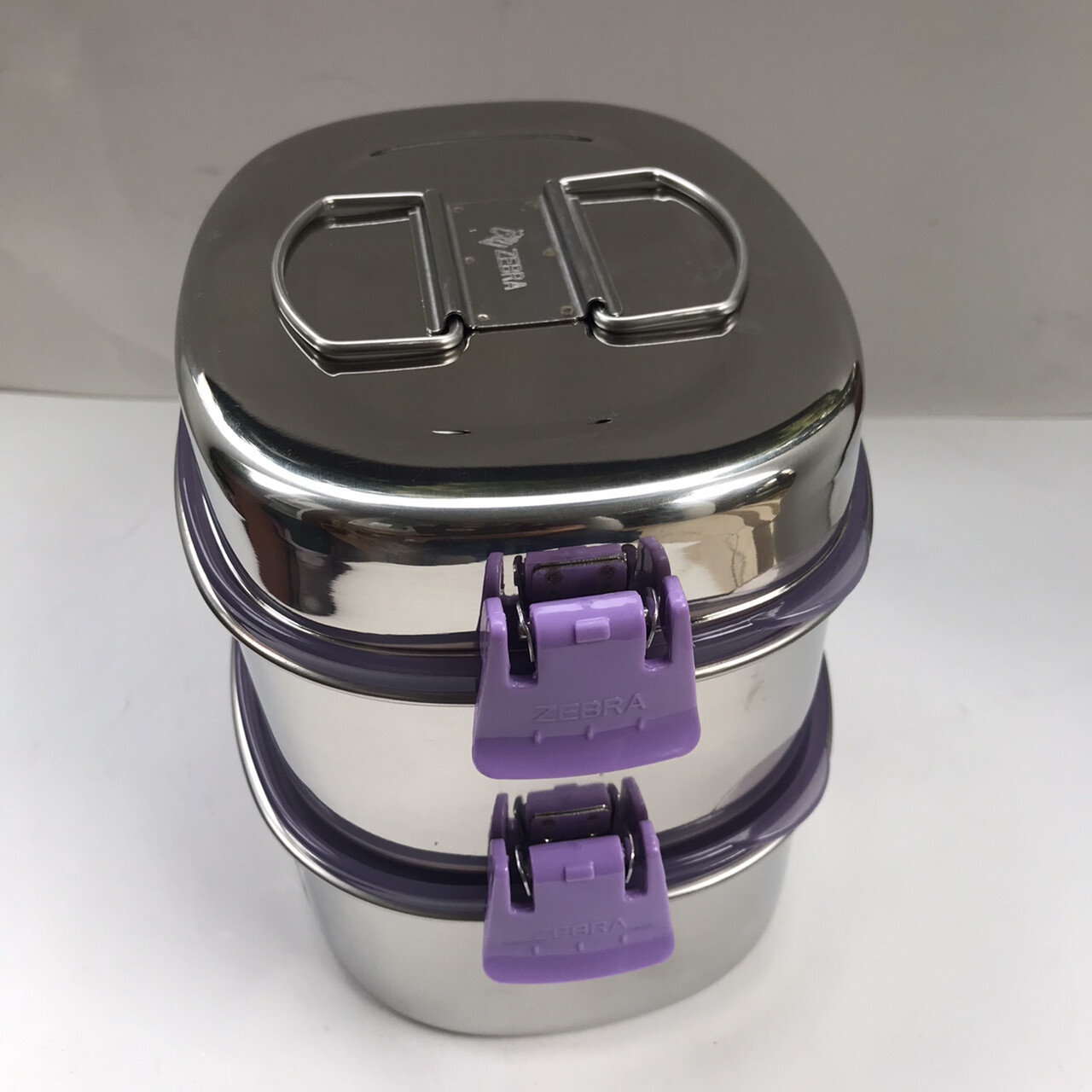 Thai Zebra Brand Oval Lunch Box Smart Lock Airtight Stainless 16 cm X 2 Stacks