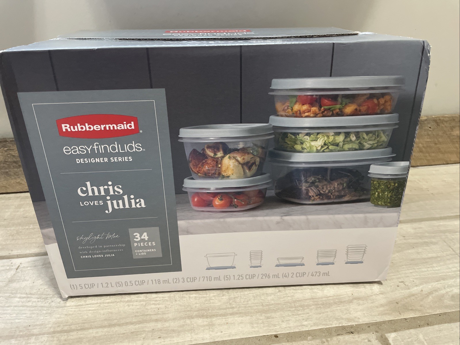 Chris Loves Julia Rubbermaid Designer 34 Piece Set Blue Gray NIB