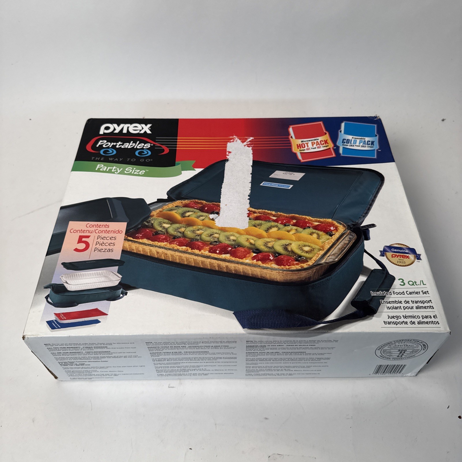 Pyrex Portables 3 Qt The Way to Go 5 Pieces Hot & Cold Packs Microcore Open Box