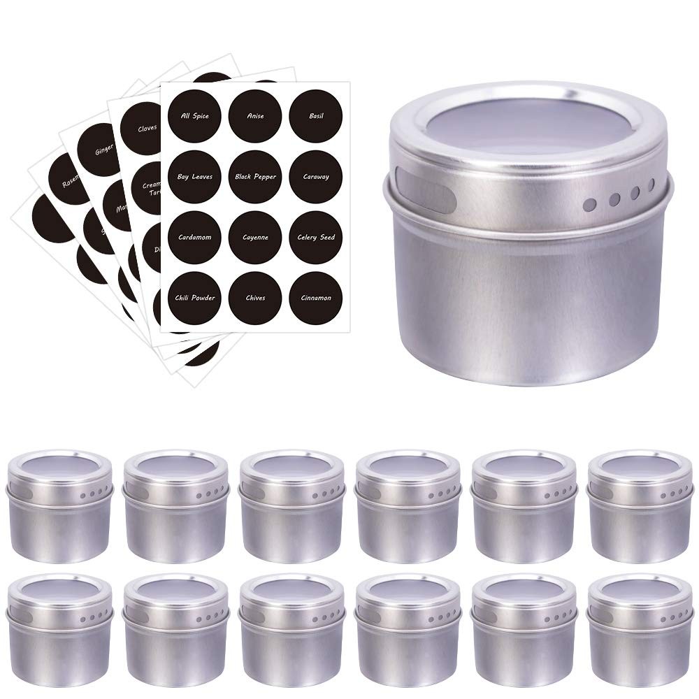 Magnetic Spice Tins Labels, Storage Spice Containers, Window Top w/Sift-Pour…