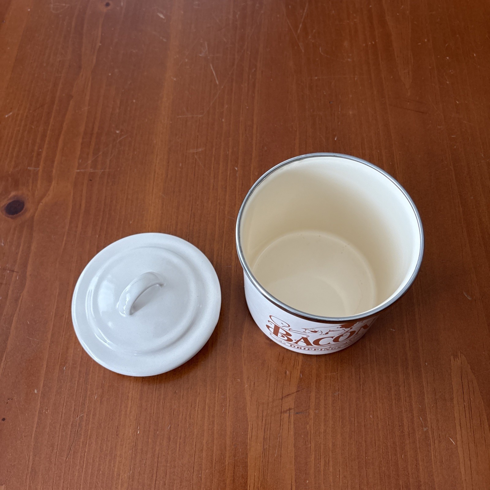 Ayesha Curry Bacon Grease Can Enamel on Steel Container Lid French Vanilla 4×4