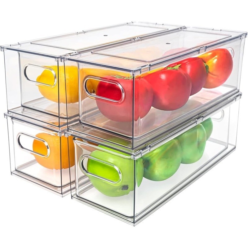 Stackable Fridge Organizer Drawers Clear Plastic Storage Pull Out Bins 4 Pack US