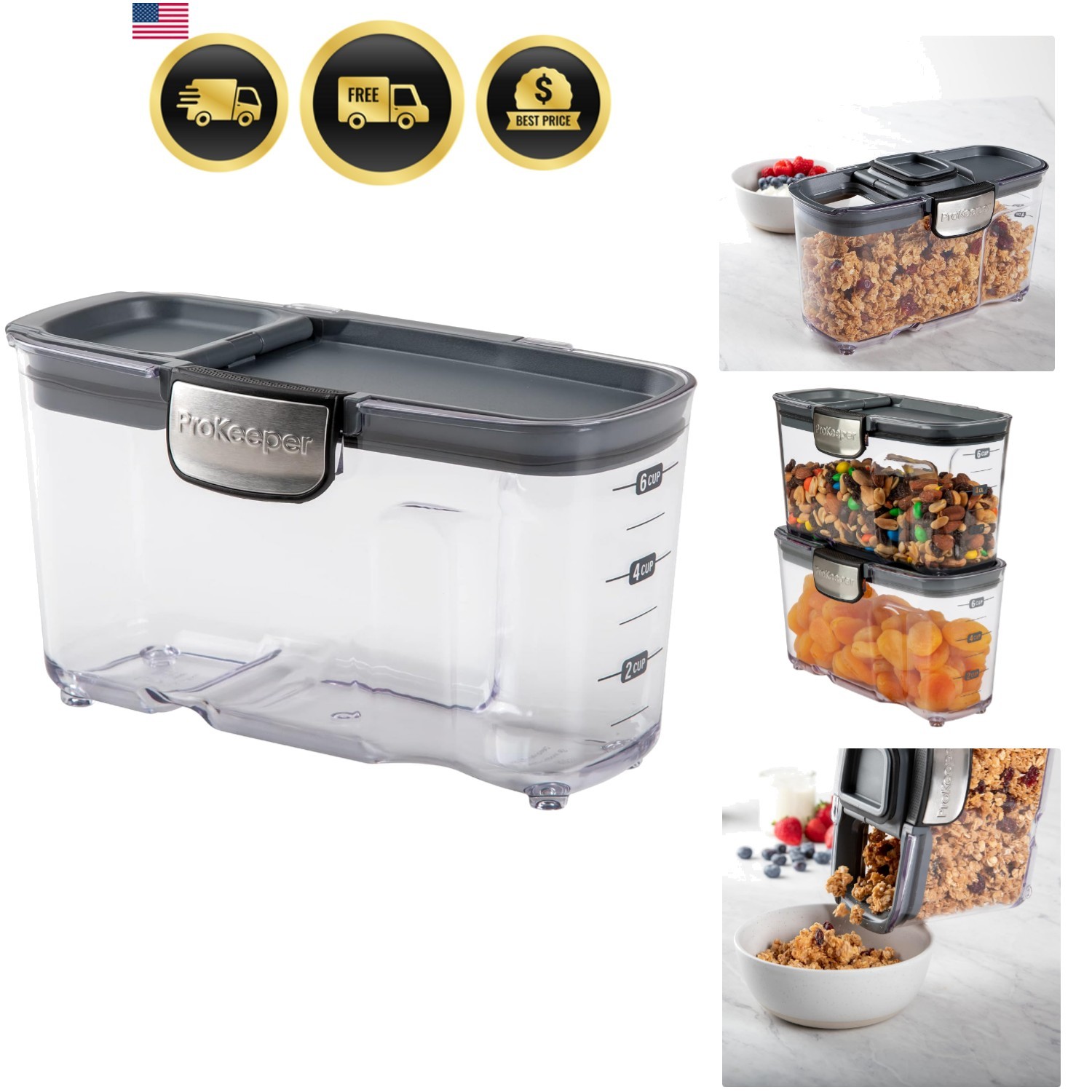 by Clear Plastic Airtight Food Baker’s Kitchen Storage Organization Container…