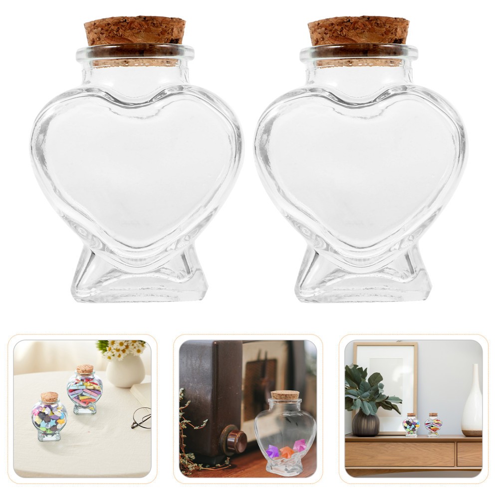 12 Pcs Mini Heart-shaped Wishing Bottle Crystal Glass Jar Candy with Cork