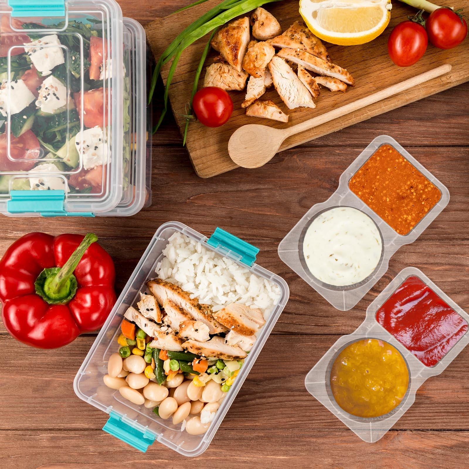 20 Set Reusable Snack Containers, 2-Compartment Dipping Containers with Lid f…
