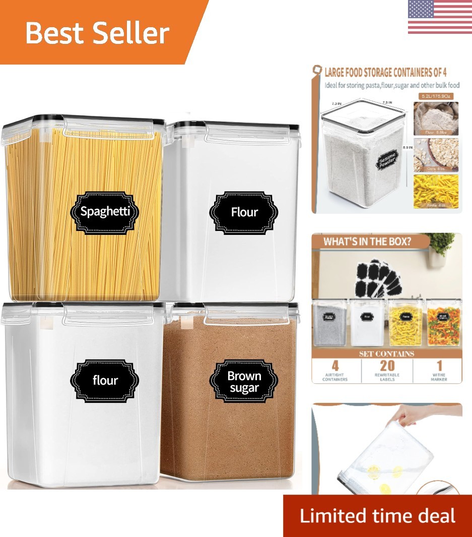 Effortless Kitchen Organization: Large 5.2L Airtight Containers – 4 BPA-Free Set