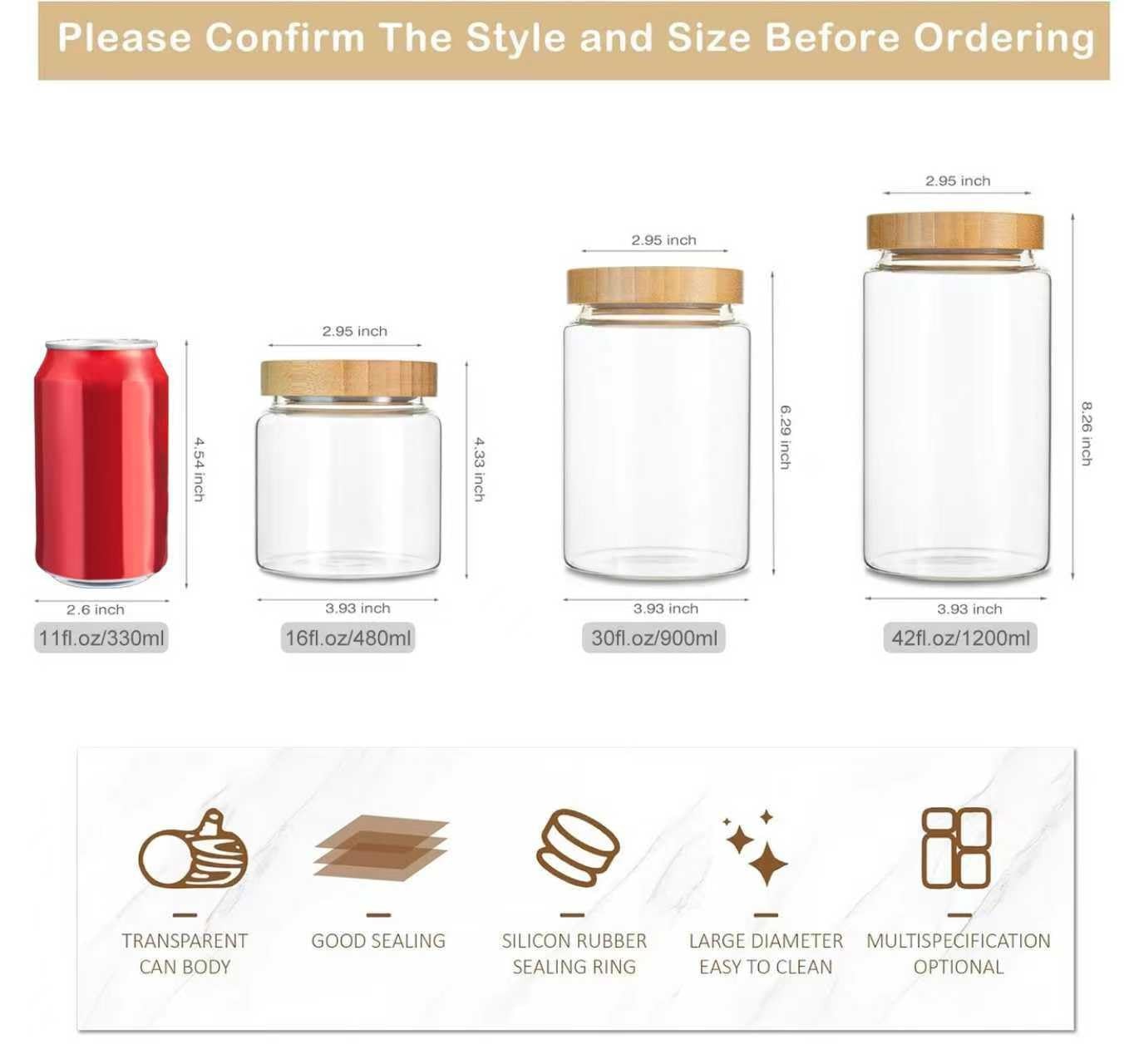 3 Pack 900 ml / 30 oz clear cute glass storage canister holder with airtight …