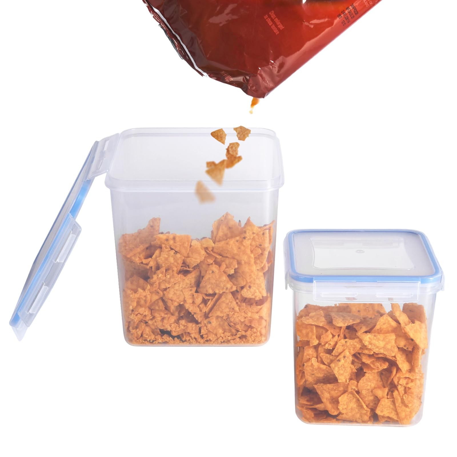2 Pack Chip Containers for Pantry, 6.4 inches (L) x 8.86 (H), Clear