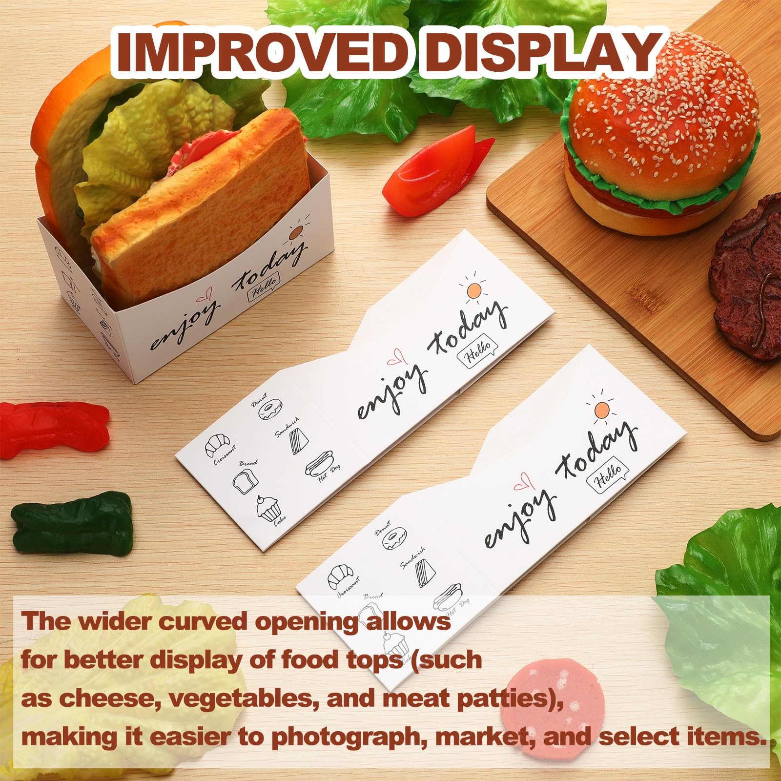 100 PCS Foldable Paper Sandwich Boxes 5×2.8×2.8 Inch Burger Toast Bread Tray