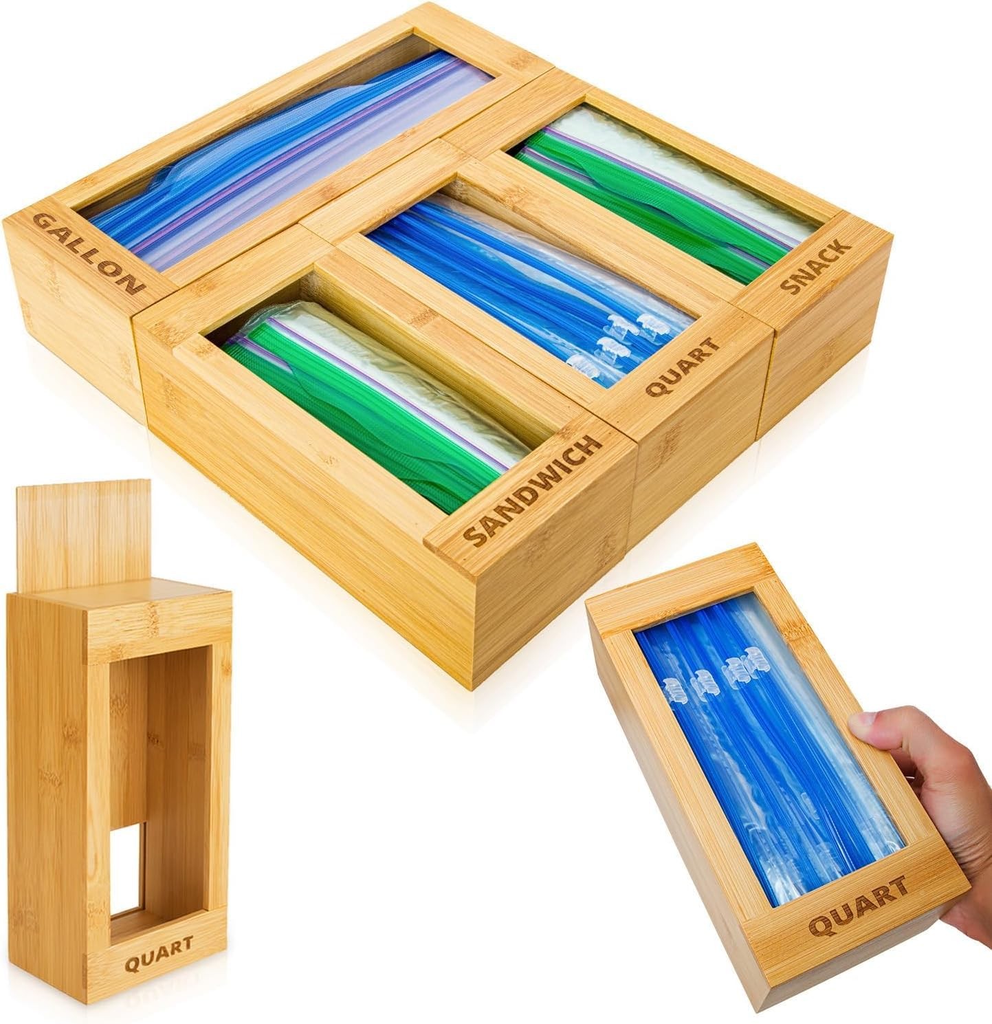 mHomeAid Bag Storage Organizer – Bamboo Food Plastic Baggie Holder, Dispenser…