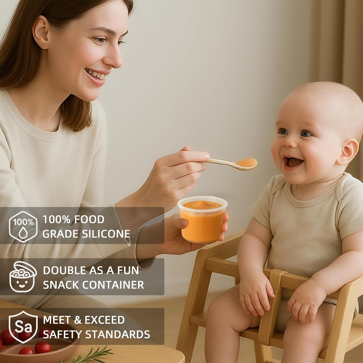 Silicone Baby Food Containers with Date-Tracking Lids, 6-Pack Reusable Snack Con