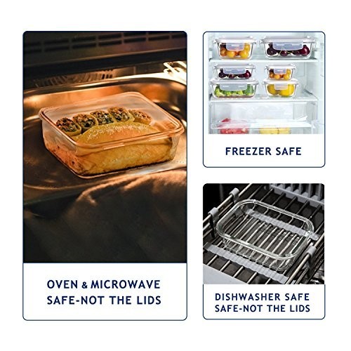 Glass Food Storage Containers 9 Set Airtight Leak Proof Meal Prep BPA Free Oven