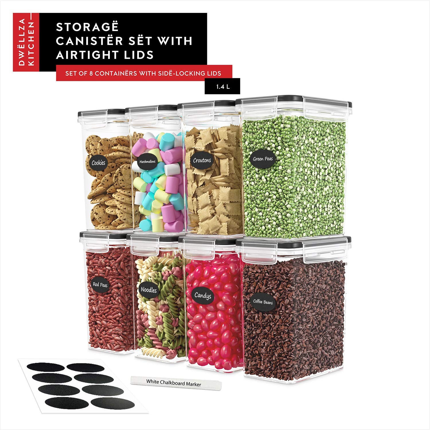 Airtight Food Storage Container Set – 8 Pieces 1.4L – Plastic BPA Free Kitche…