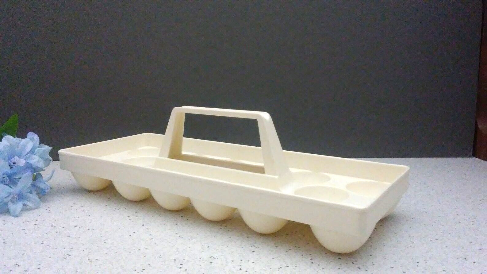 Egg 14 Holder Carrier Tray Plastic Refrigerator Handle Craft Beads Paint Vintage