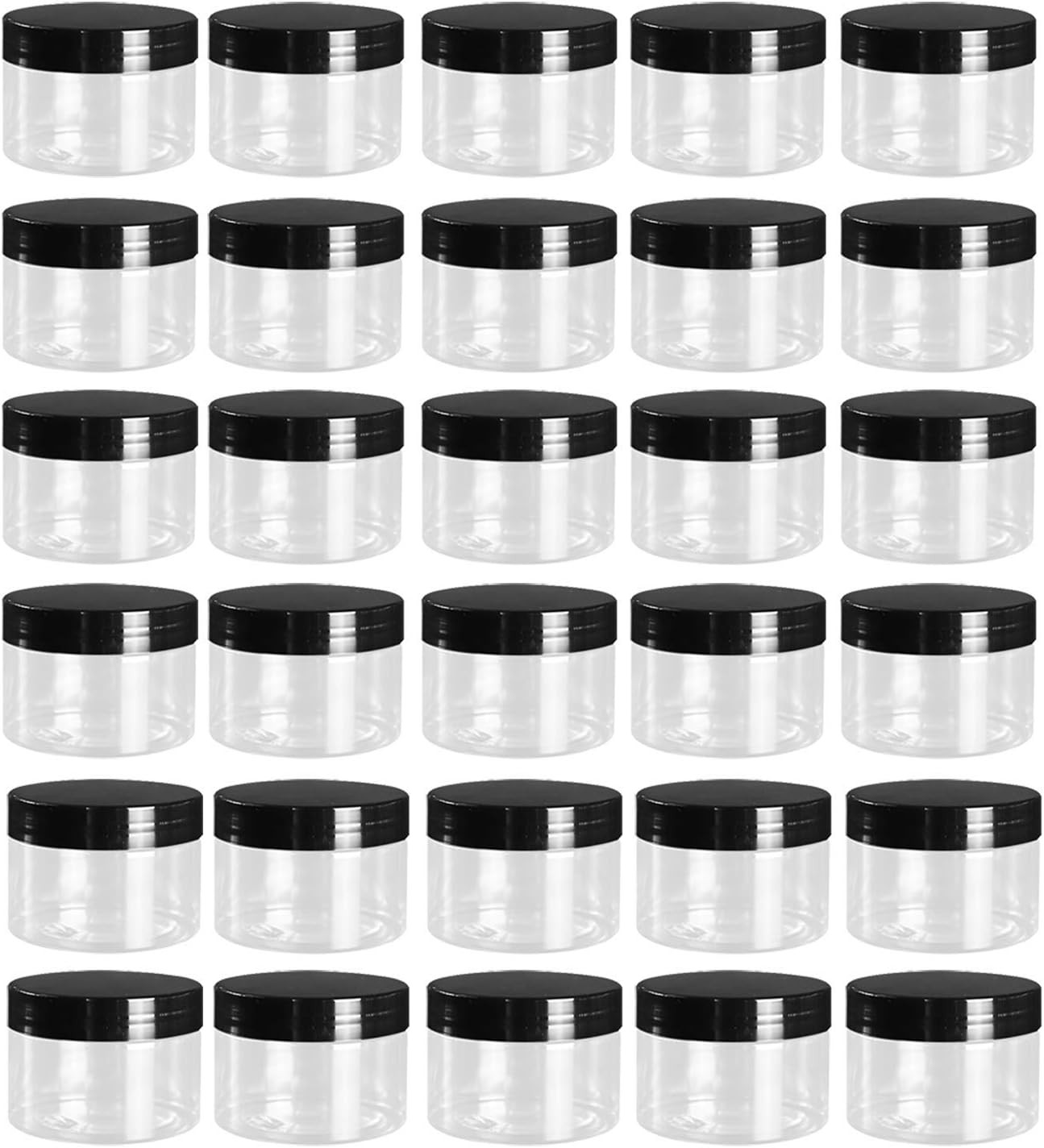 30 Pack 4 Oz Clear Plastic Jars with Black Lids Leak-Proof round Food Safe St…