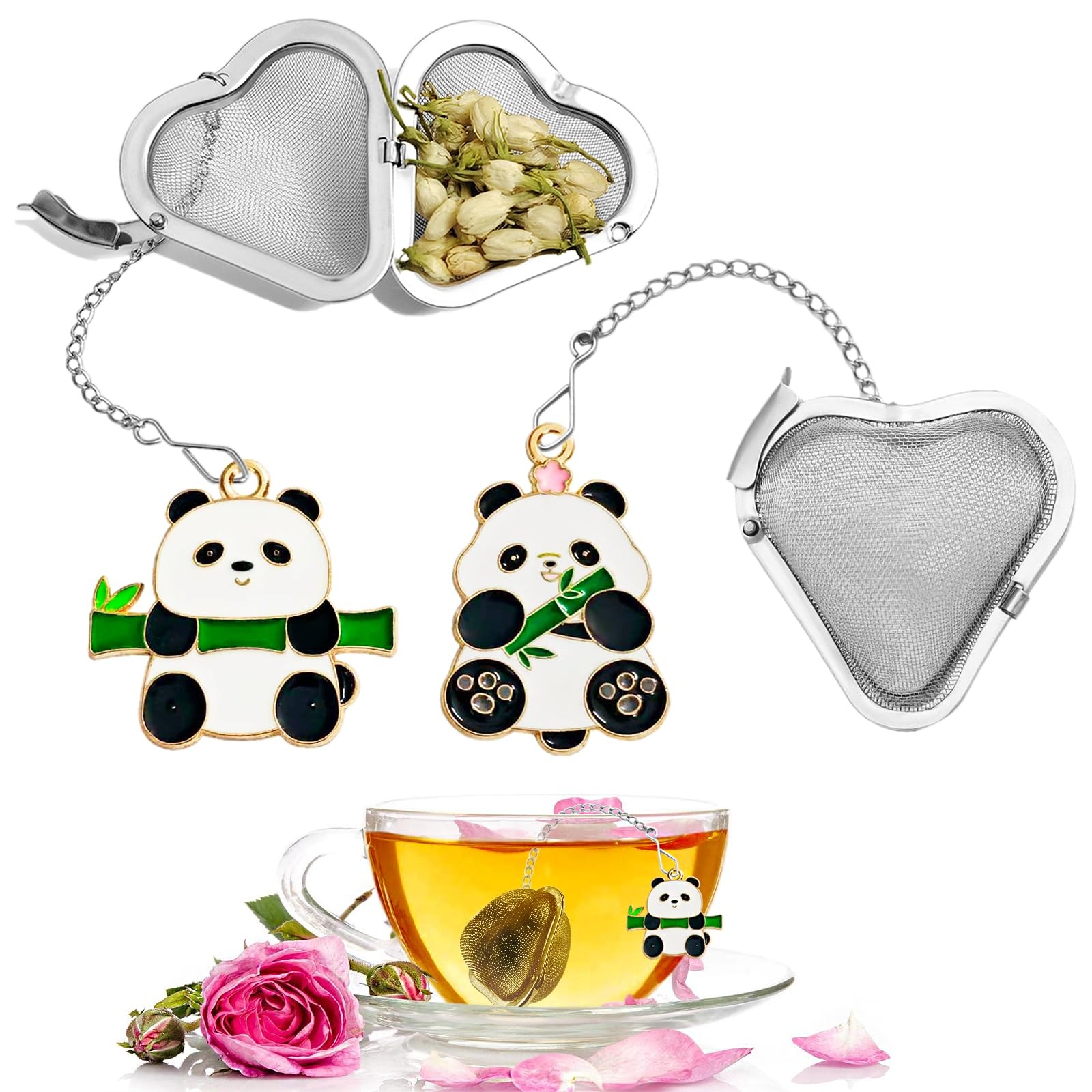 Tea infusers, loose tea strainer, Heart shaped ball + 2.2″x2.2″x2“, panda