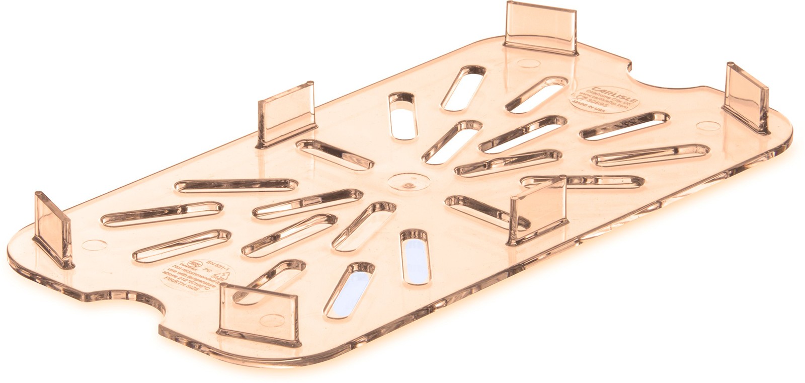 1/4 Size Amber High Heat Plastic Storplus Food Pan Drain Shelf Drain Tray