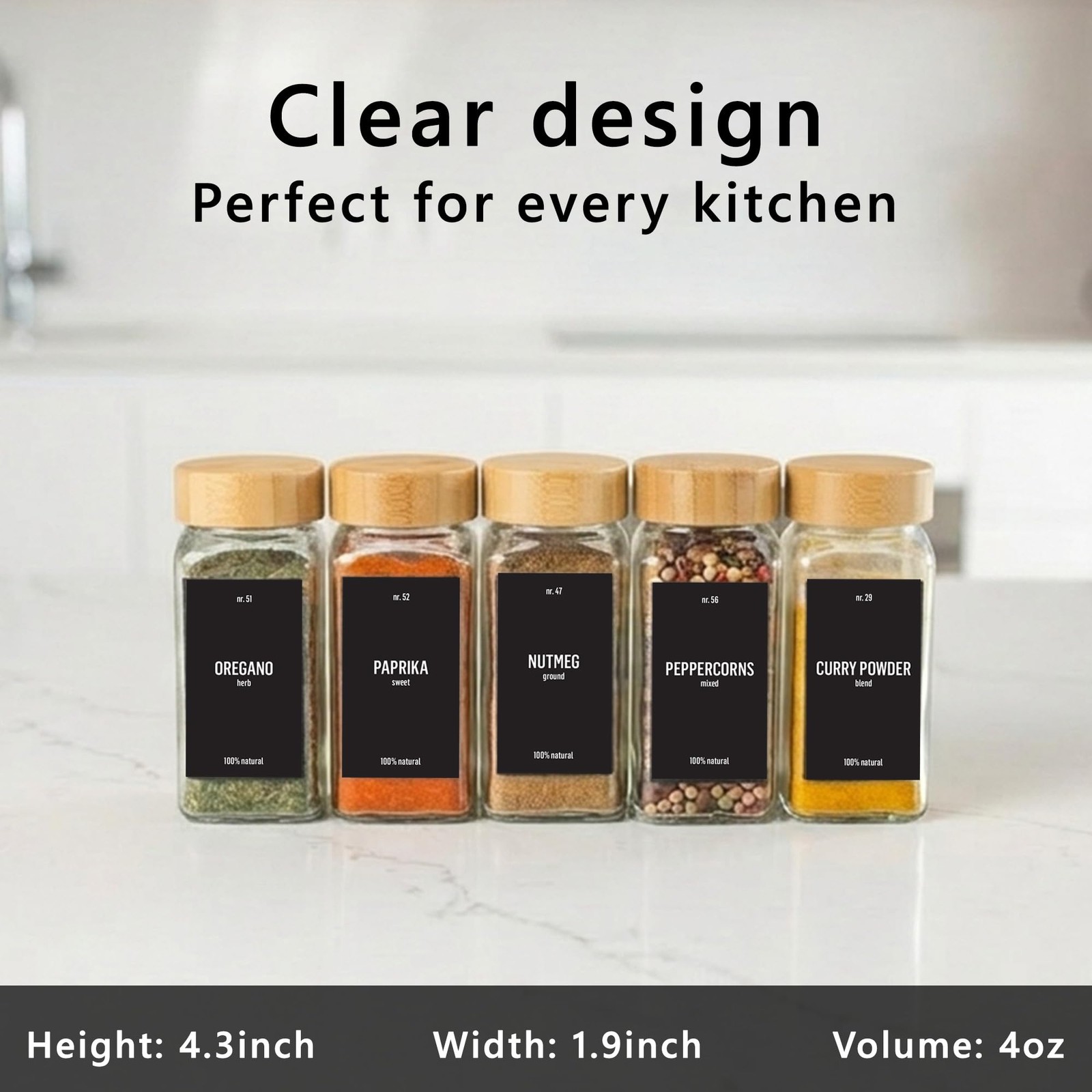 Glass Spice Jars with Bamboo lids 36set [LABELS incl] Spice Containers with L…
