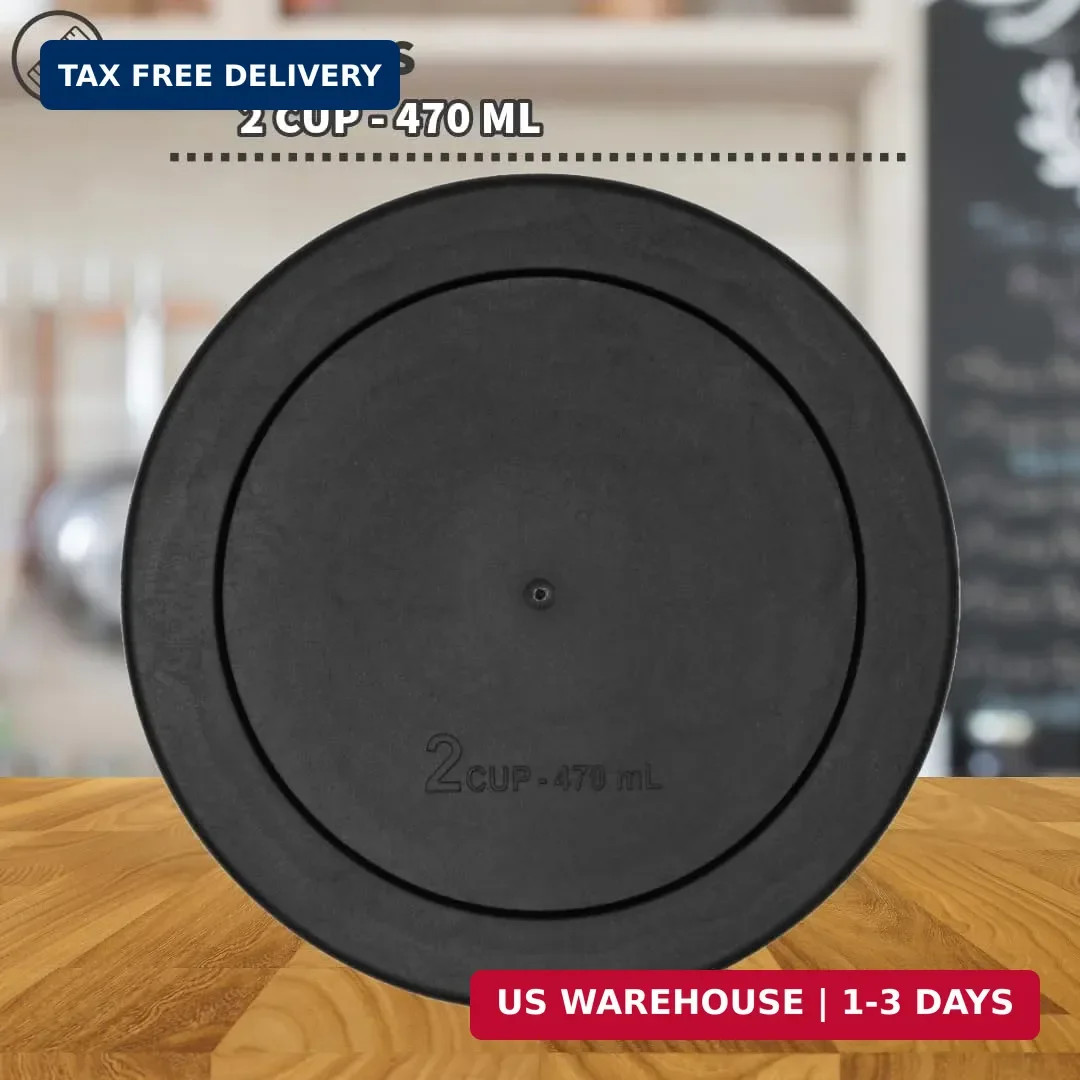 CIBI Food Storage Container Lids (2 Cups, Black – 6PK) For Pyrex and Anchor Roun