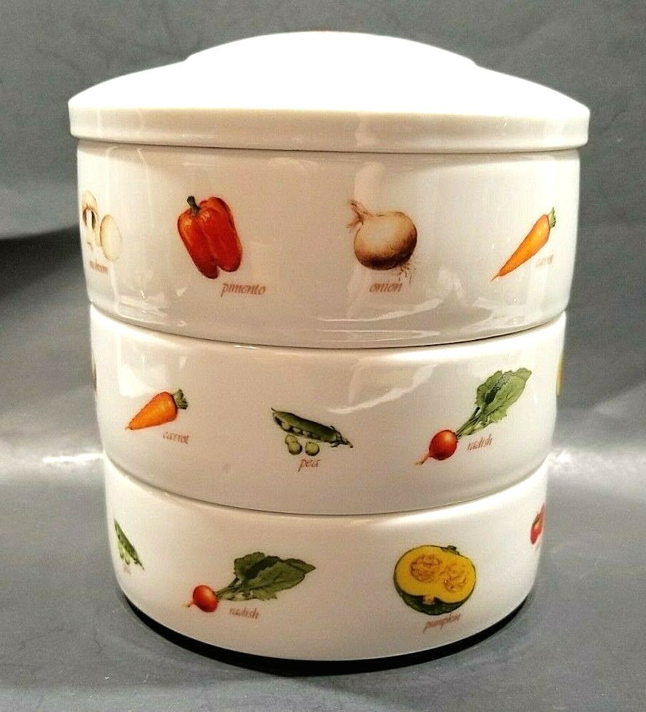 3 Tier Ceramic Bento Box Stacking Porcelain Food Boxes W Lid Vegetables