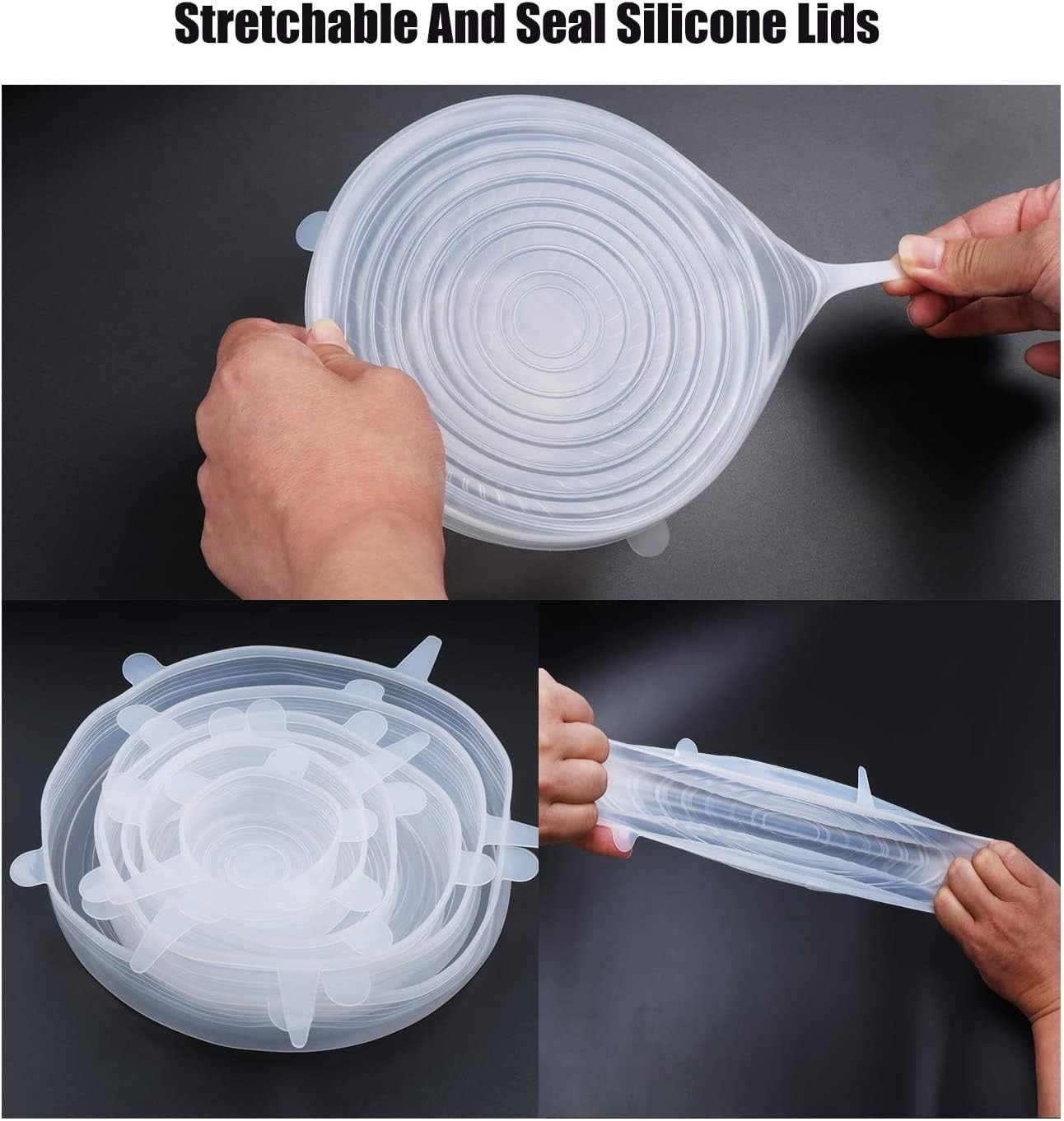 Space Efficient Silicone Stretch Lids – 6 Pack for Eco-Friendly Food Storage