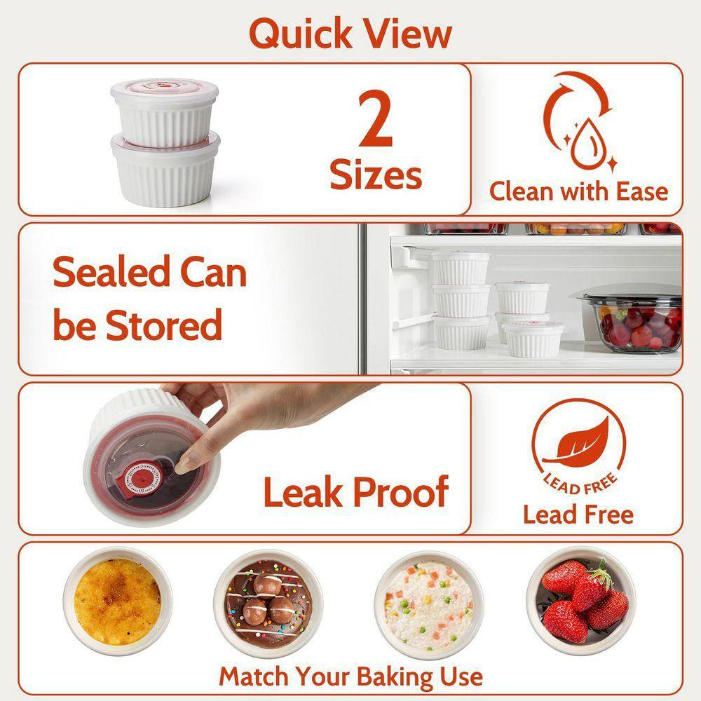 Portion Cup Lid White Porcelain Ramekin Food Storage with Lid for 8 Oz Cups 6-Pa