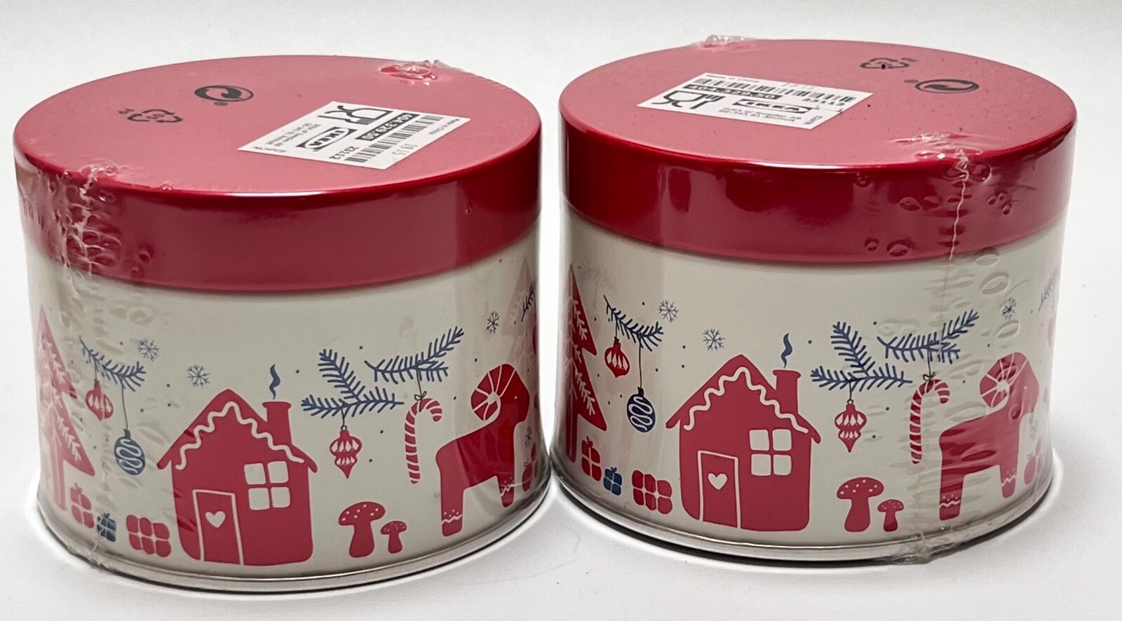IKEA Small Decorative Holiday Tin Scandinavian Red White Home Reindeer 23112