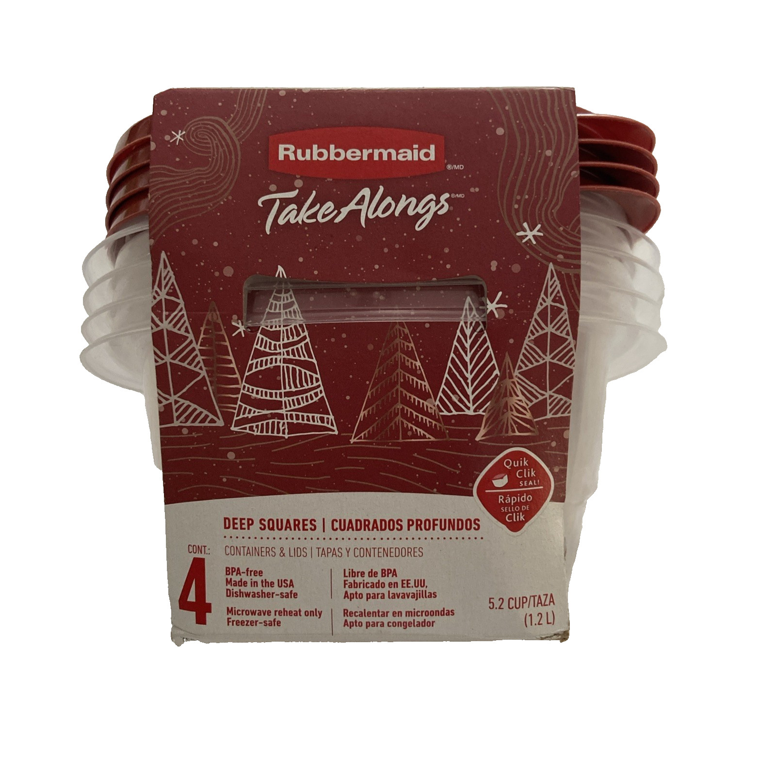 Rubbermaid TakeAlongs Set of 4 Deep Squares Clear with Terracotta Lid 5.2 Cups