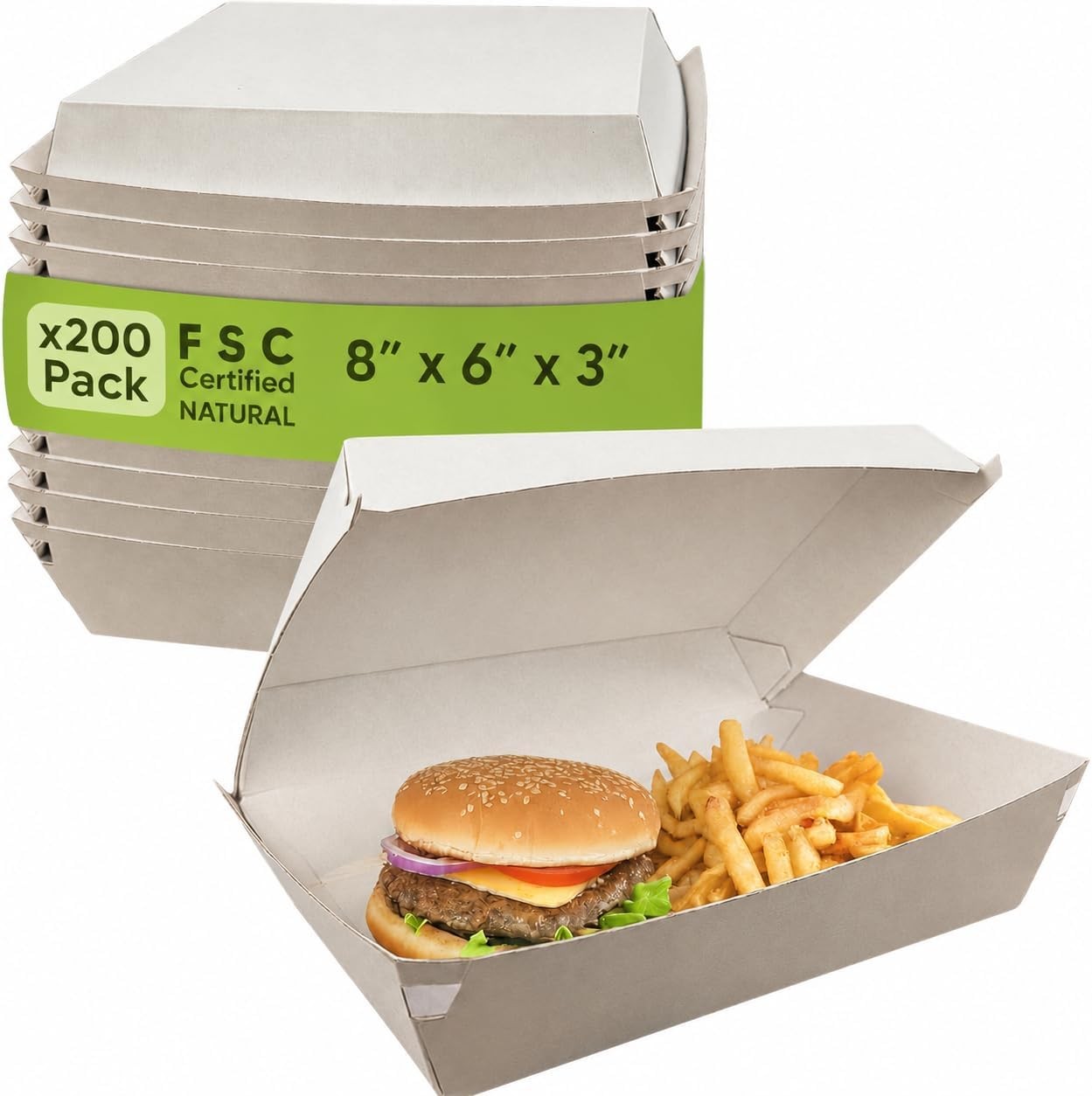 BULK Corrugated Cardboard Clamshell Containers 200 Pack Hinged Food Delivery US