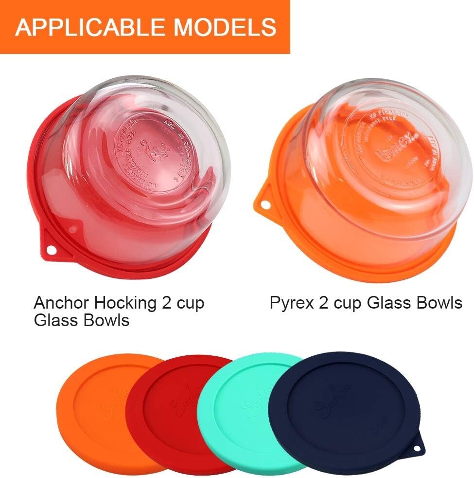 2 Cup Round Silicone Storage Cover Lids Replacement for Anchor Hocking and Pyrex