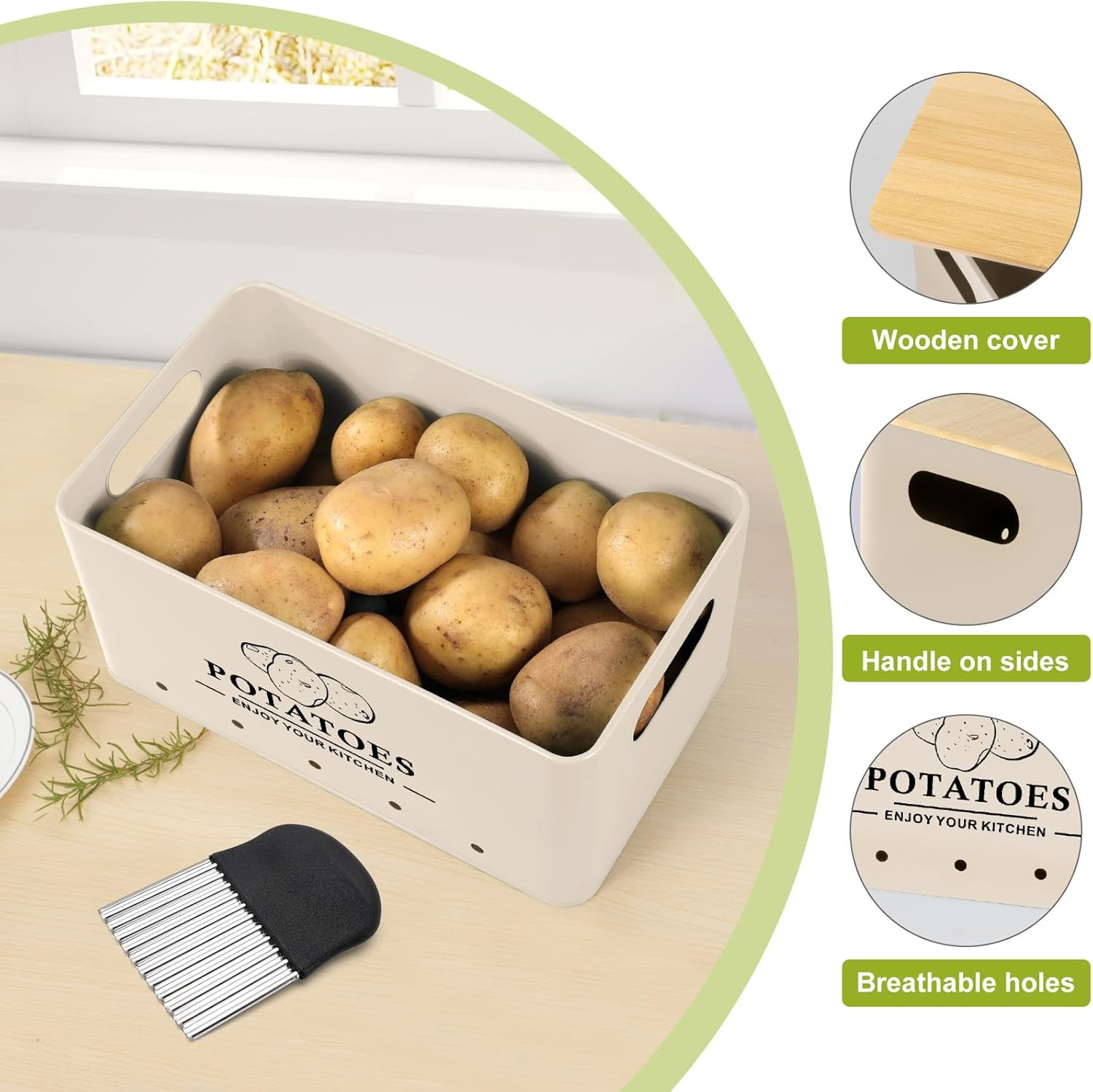 Kitchen Vegetable Storage Set of 3, Metal Onion Garlic Potato Storage Set, Kitch