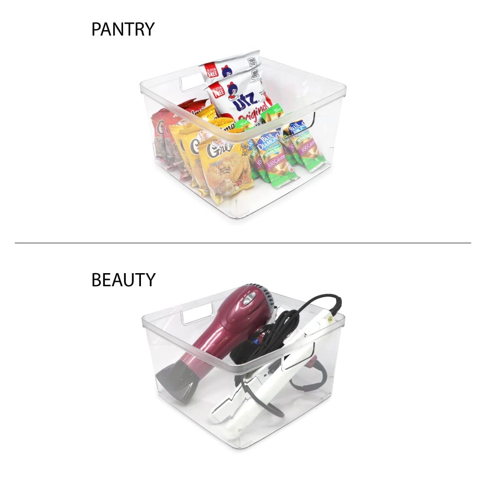 Isaac Jacobs 2 Pack Square Clear Storage Bins (10” L x 10” W x 6.1” H) w/Cutout