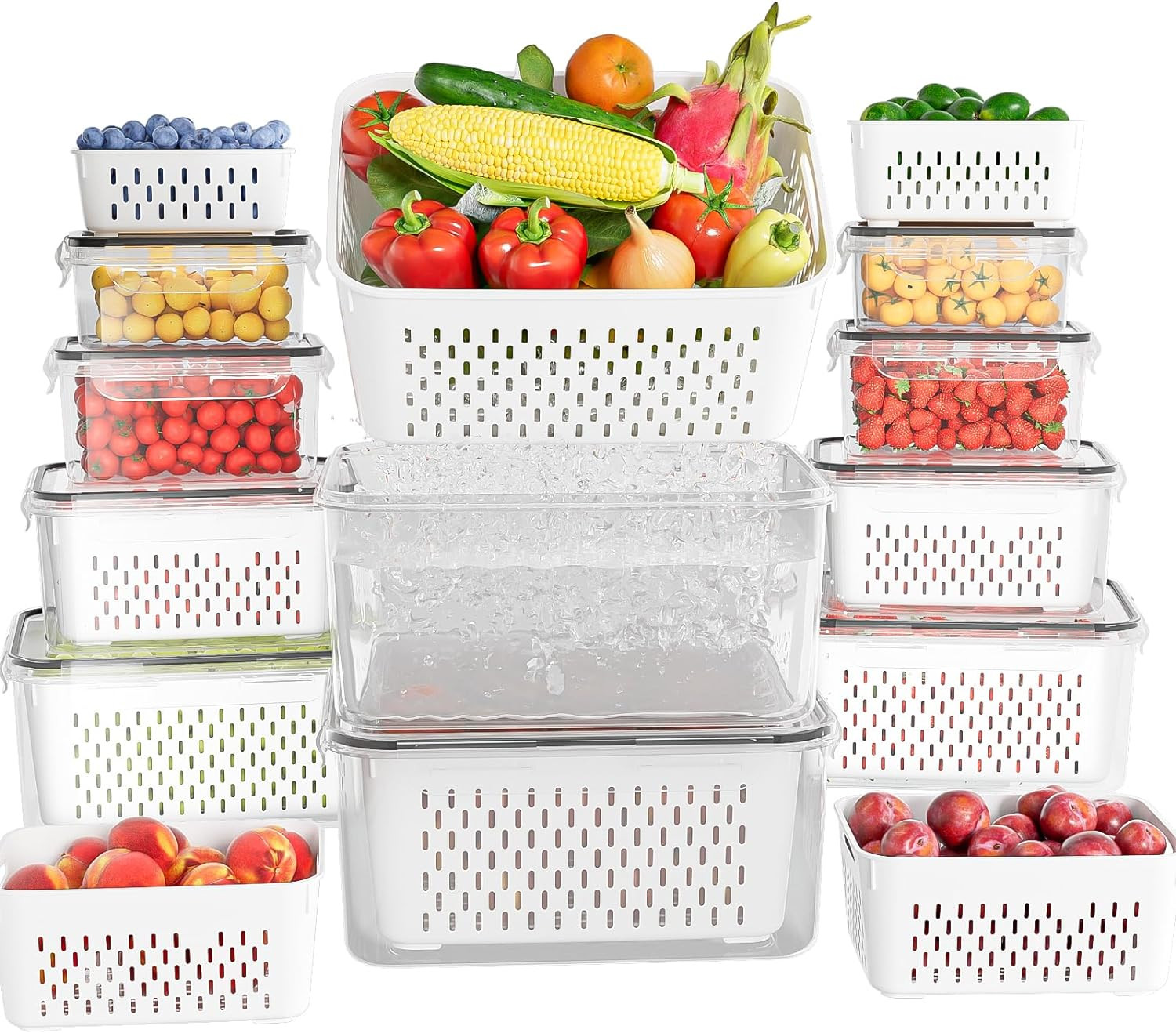 10 Pack Fruit Storage Containers for Fridge with Removable Colanders – Food Stor