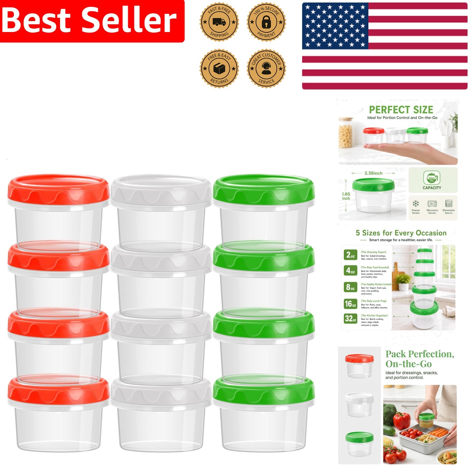 Food-Grade 2oz Storage Pots 12-Pack Microwave Freezer Dishwasher Safe Mini Cups