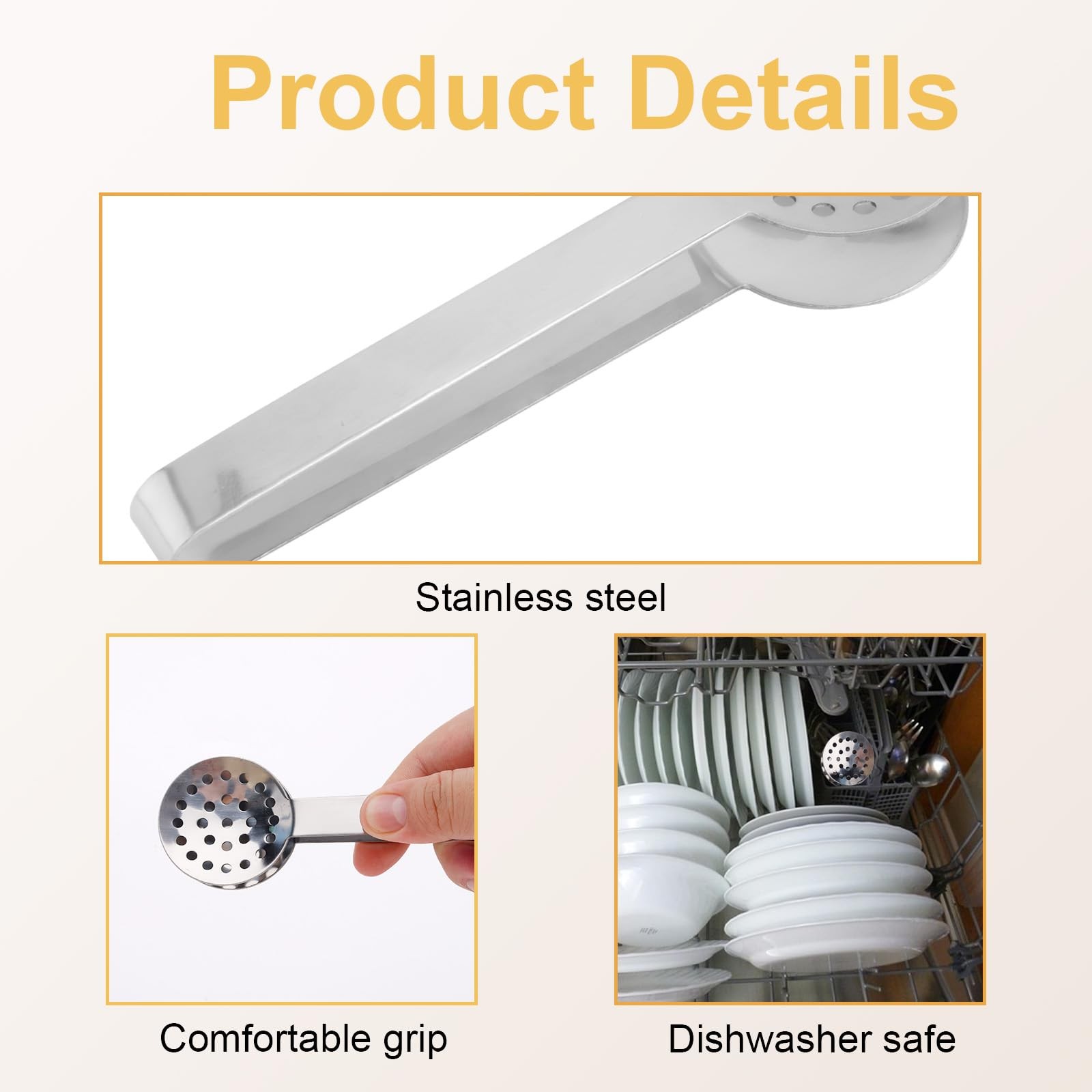 2pcs Stainless Steel Tea Bag Squeezer Tongs, Premium 6.02×1.85in, Silver